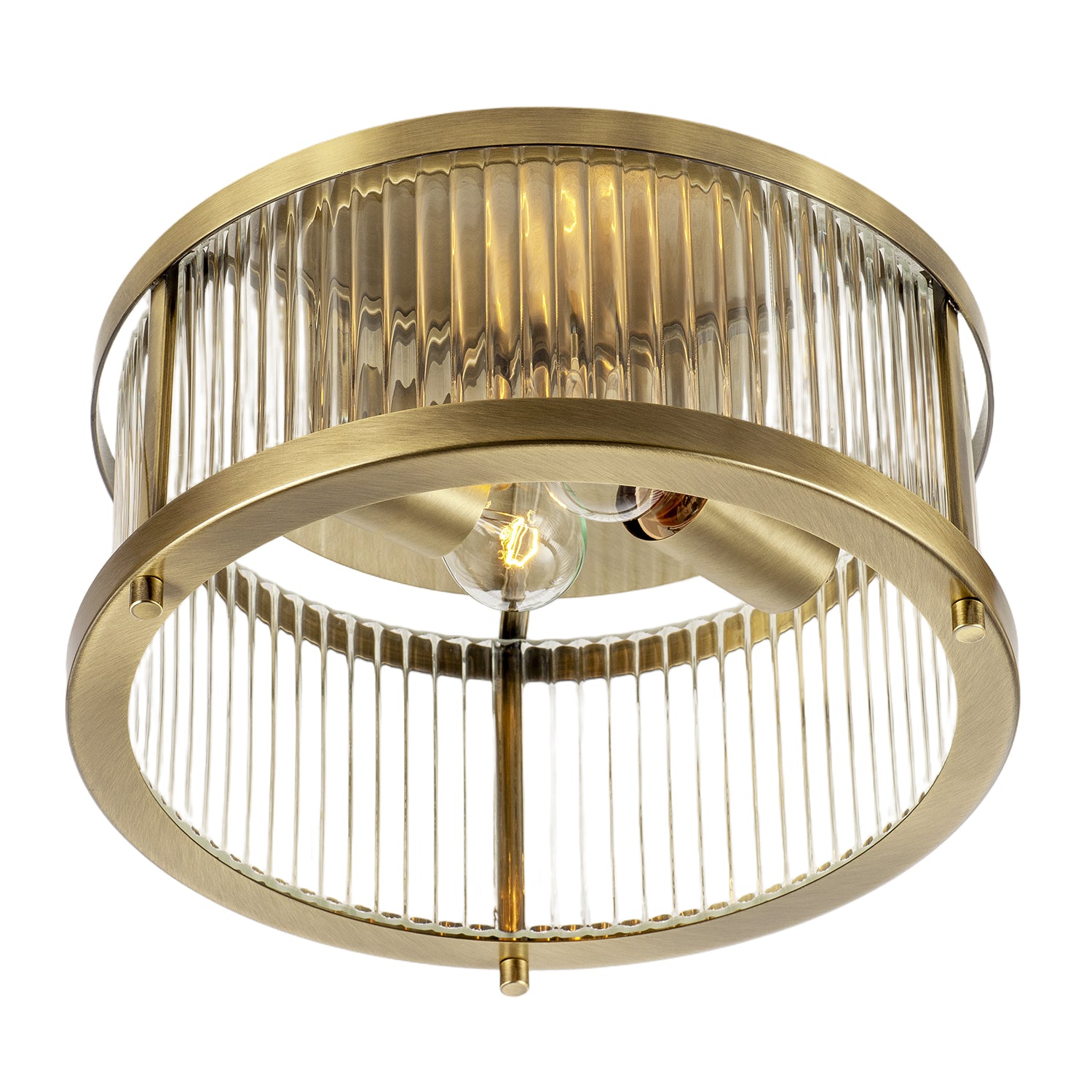 Sleek Matte Antique Brass Flush Ceiling Light with Ribbed Clear Glass Image 2