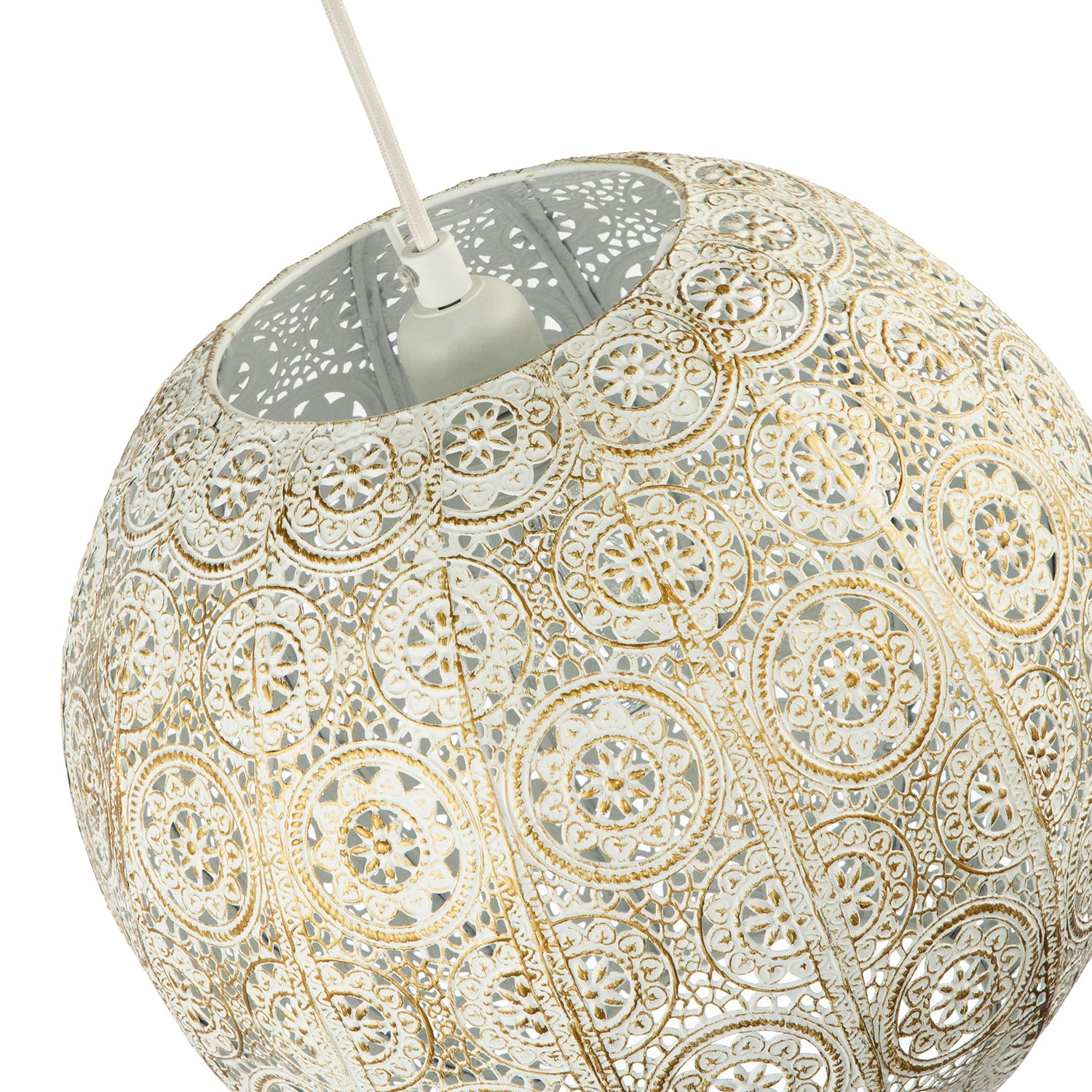 Spherical Vintage Moroccan Pendant Lamp Shade in Brushed Cream Gold Image 4