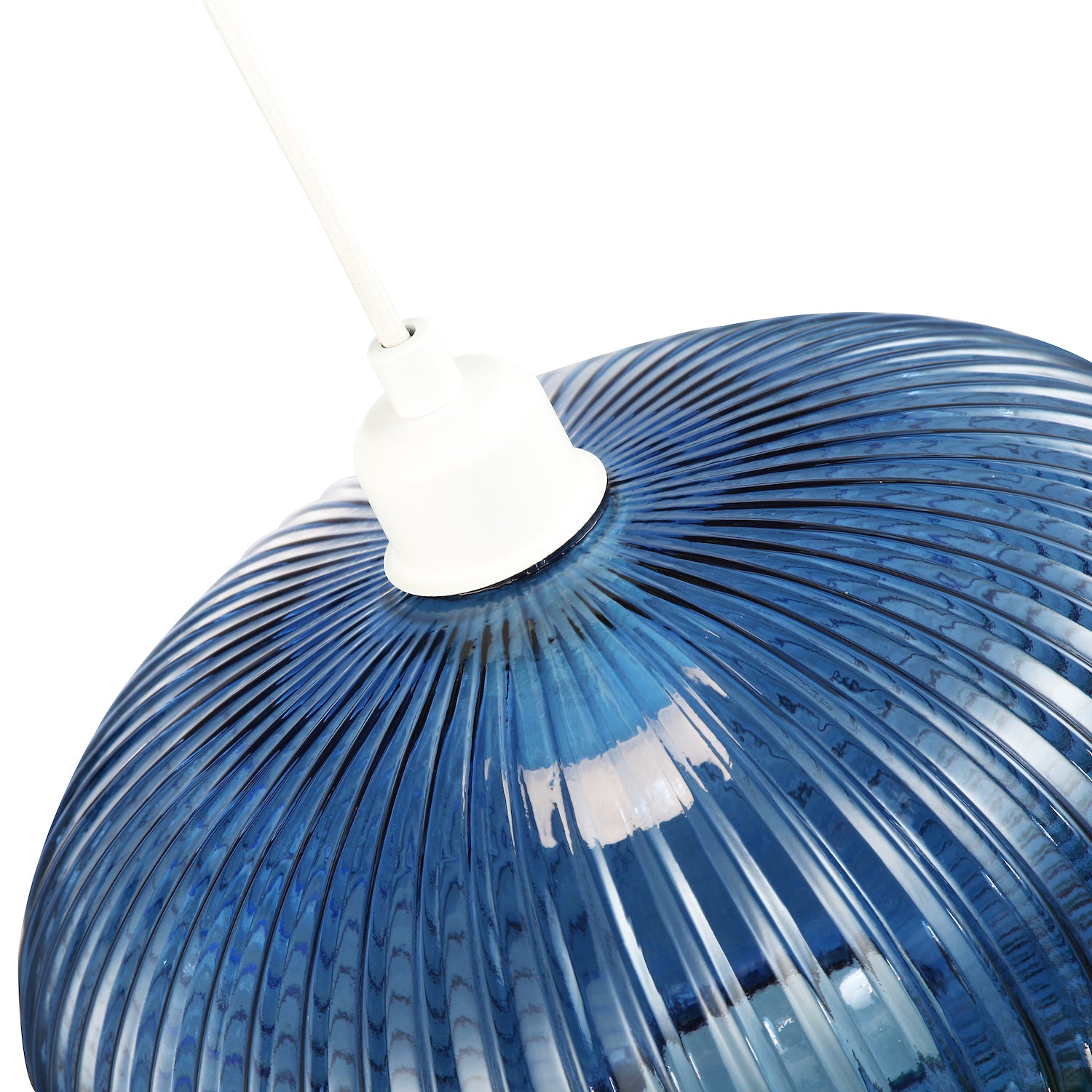 Modern Designer Navy Midnight Blue Line Ribbed Glass Oval Pendant Lamp Shade Image 5