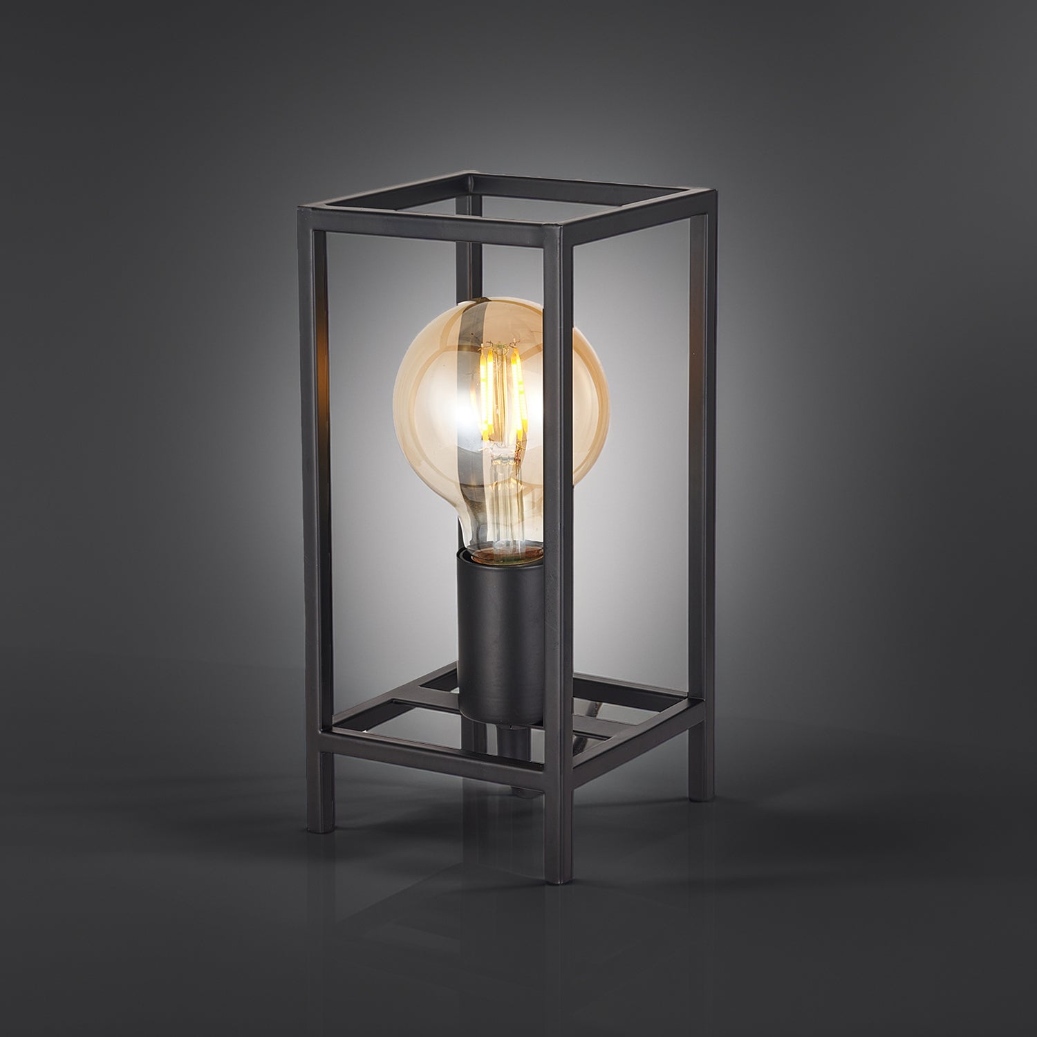 Vintage and Industrial Style Matte Black Table Lamp with Rectangular Cage Design Image 8