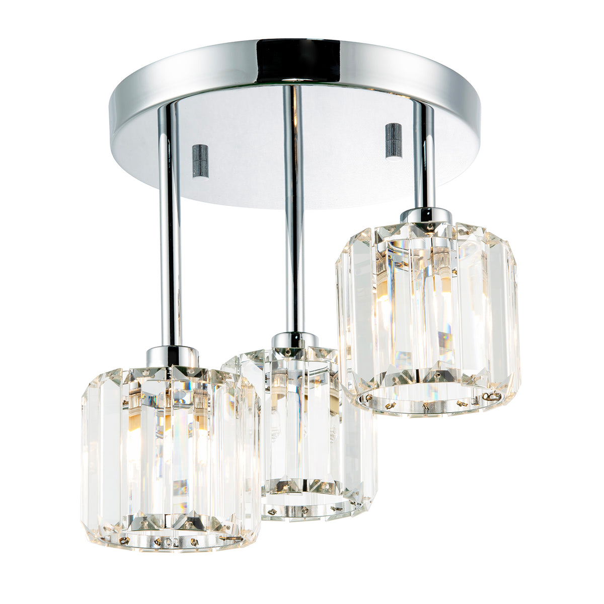 Modern Triple Level Chrome Ceiling Light K9 Crystal Glass Shades