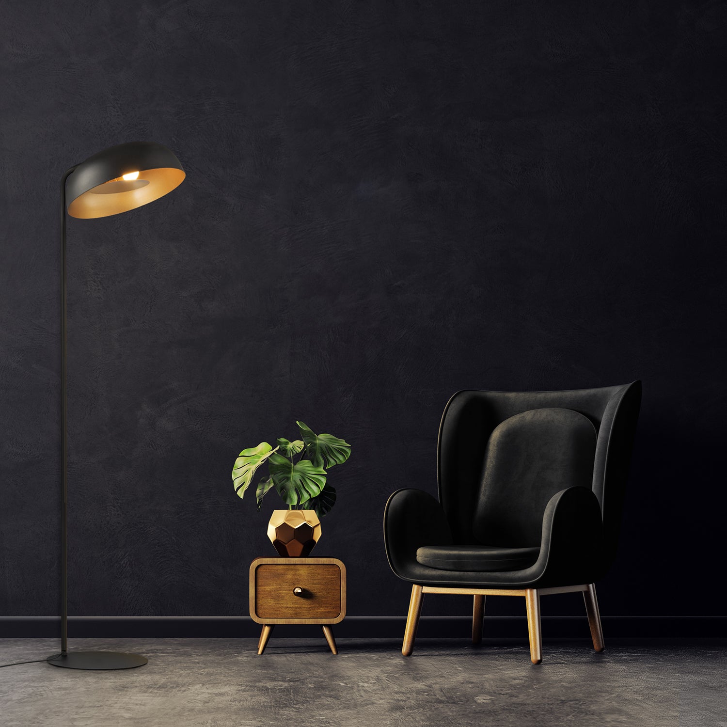 Modern Floor Lamp with Golden Inner Shade and Diffuser Reflecting Light Inwards Image 5