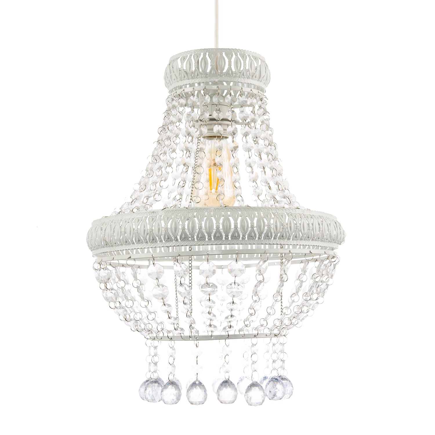 Vintage and Ornate White Metal Pendant Light Shade with Clear Acrylic Image 1