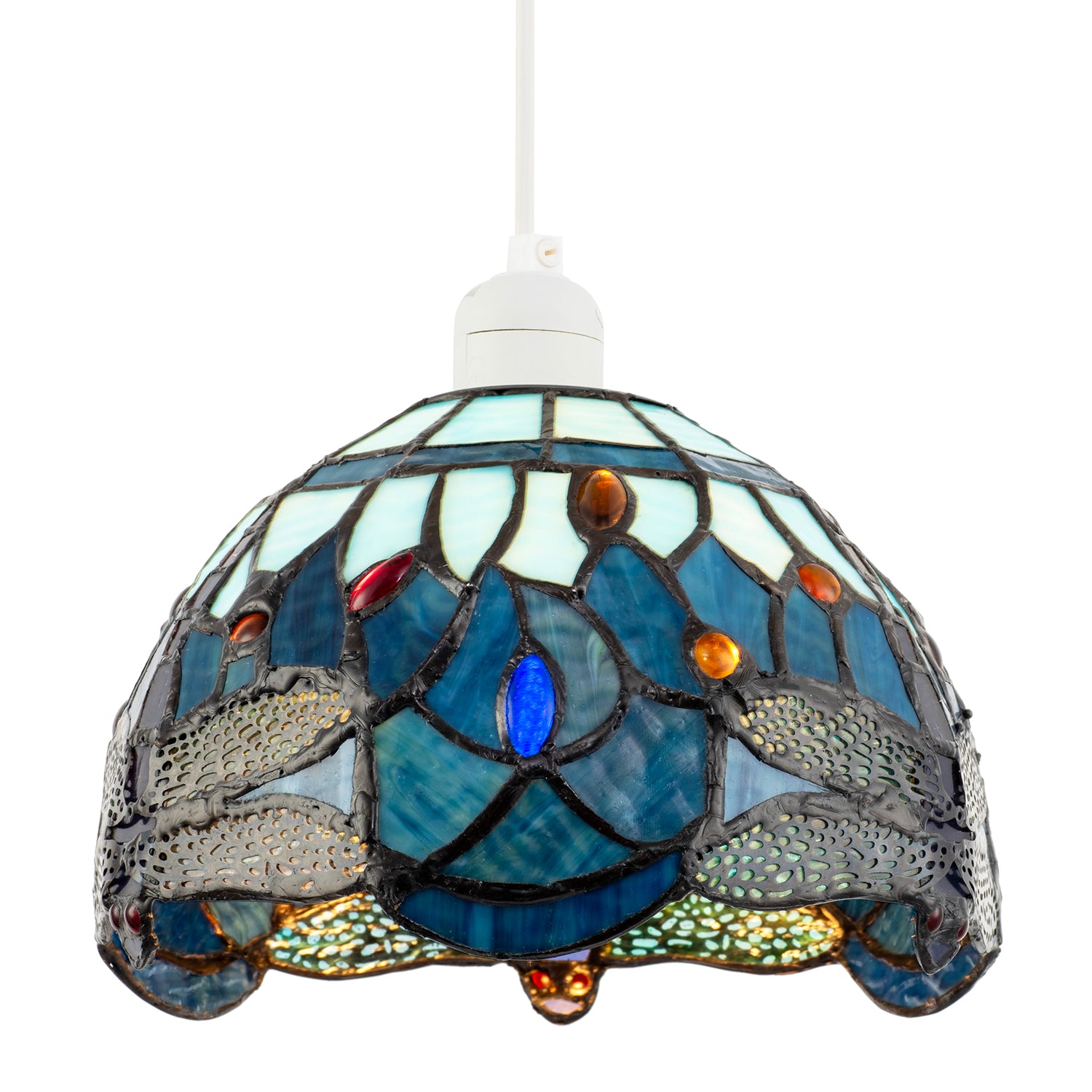 Midnight and Sky Blue Stained Glass Dragonfly Tiffany Pendant Shade Image 5