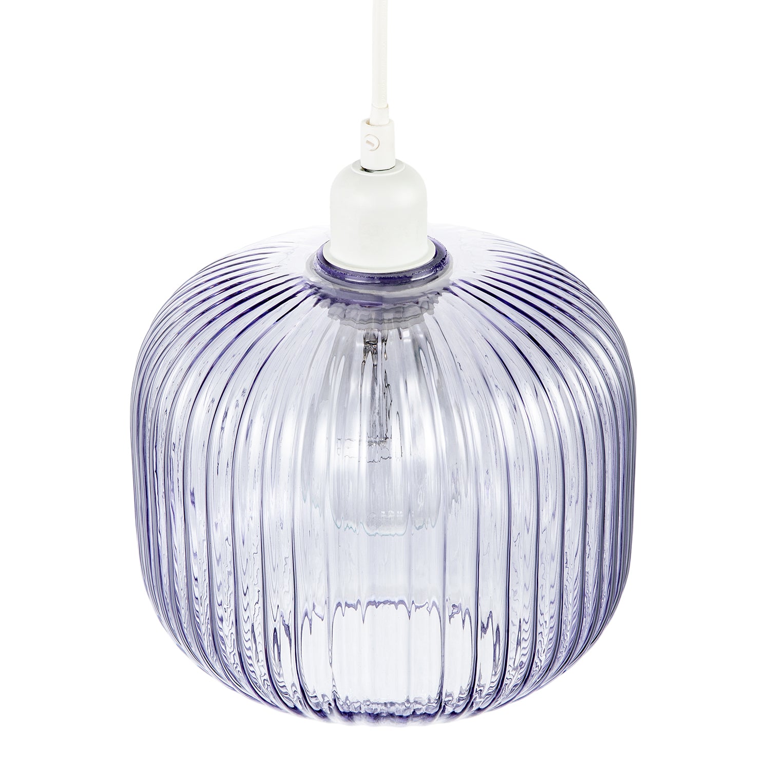 Modern Designer Soft Lilac Line Ribbed Glass Round Pendant Lamp Shade Image 3