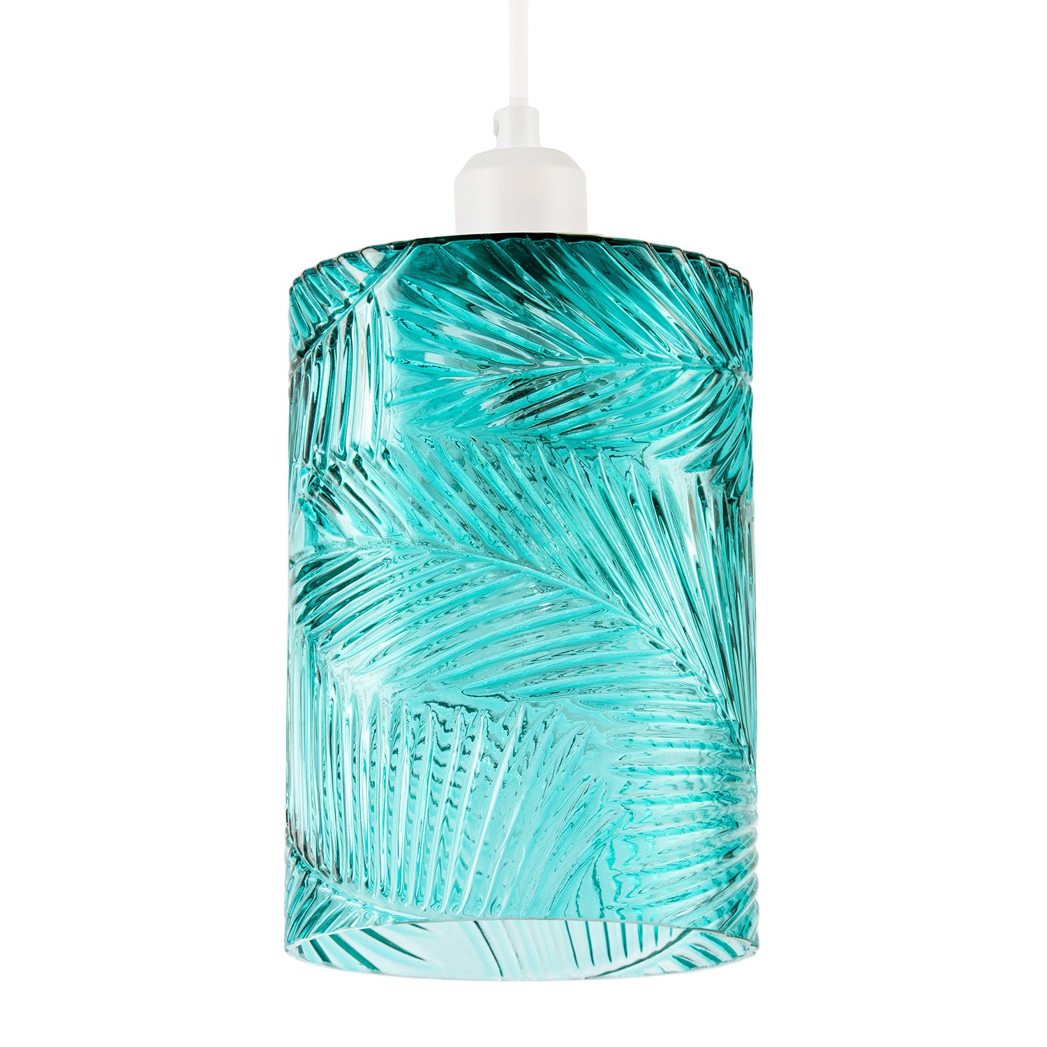 Modern Teal Embossed Glass Pendant Shade with Pressed Leaf Pattern Image 1