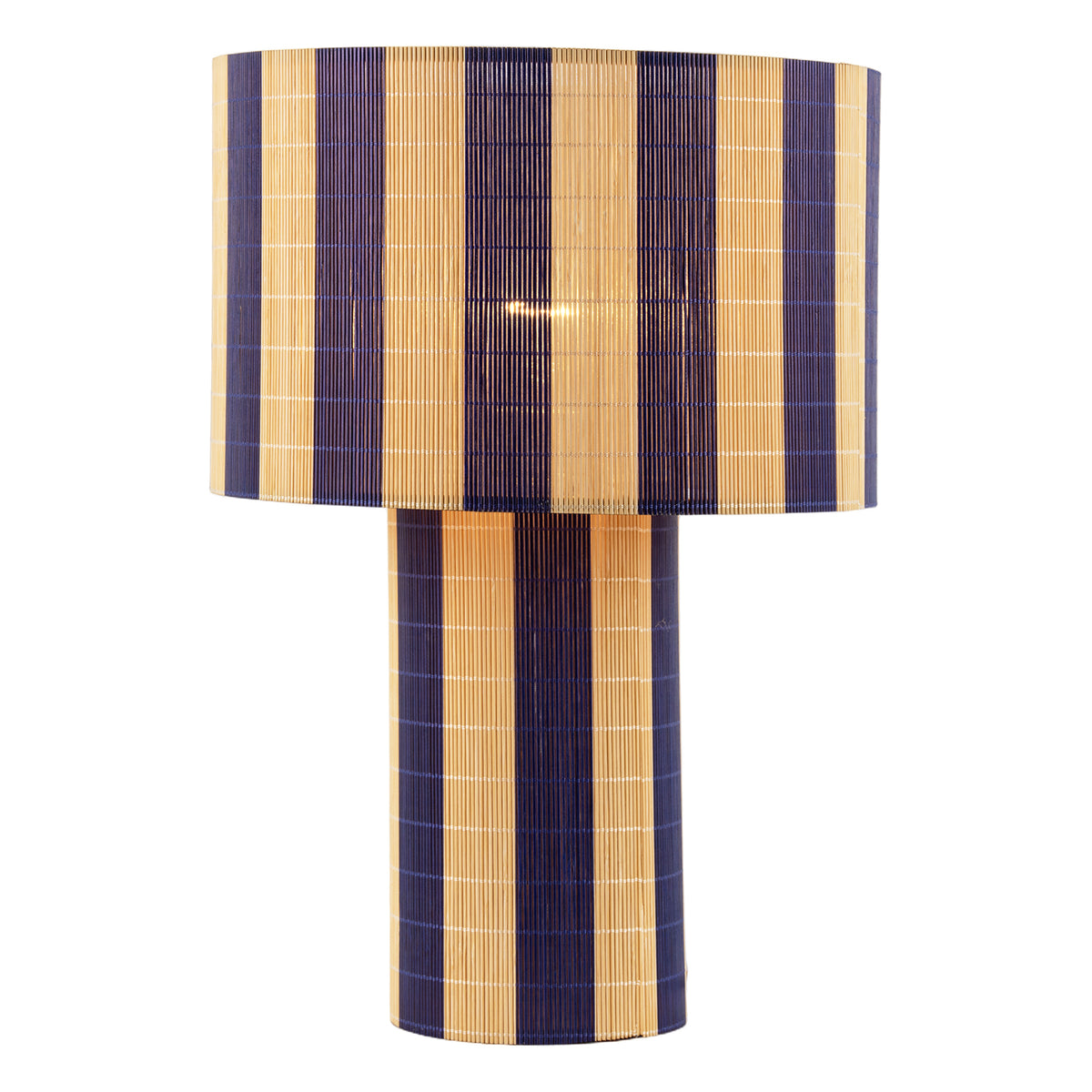 Unique Bamboo Table Lamp with Thick Midnight Blue and Natural Stripes Image 2