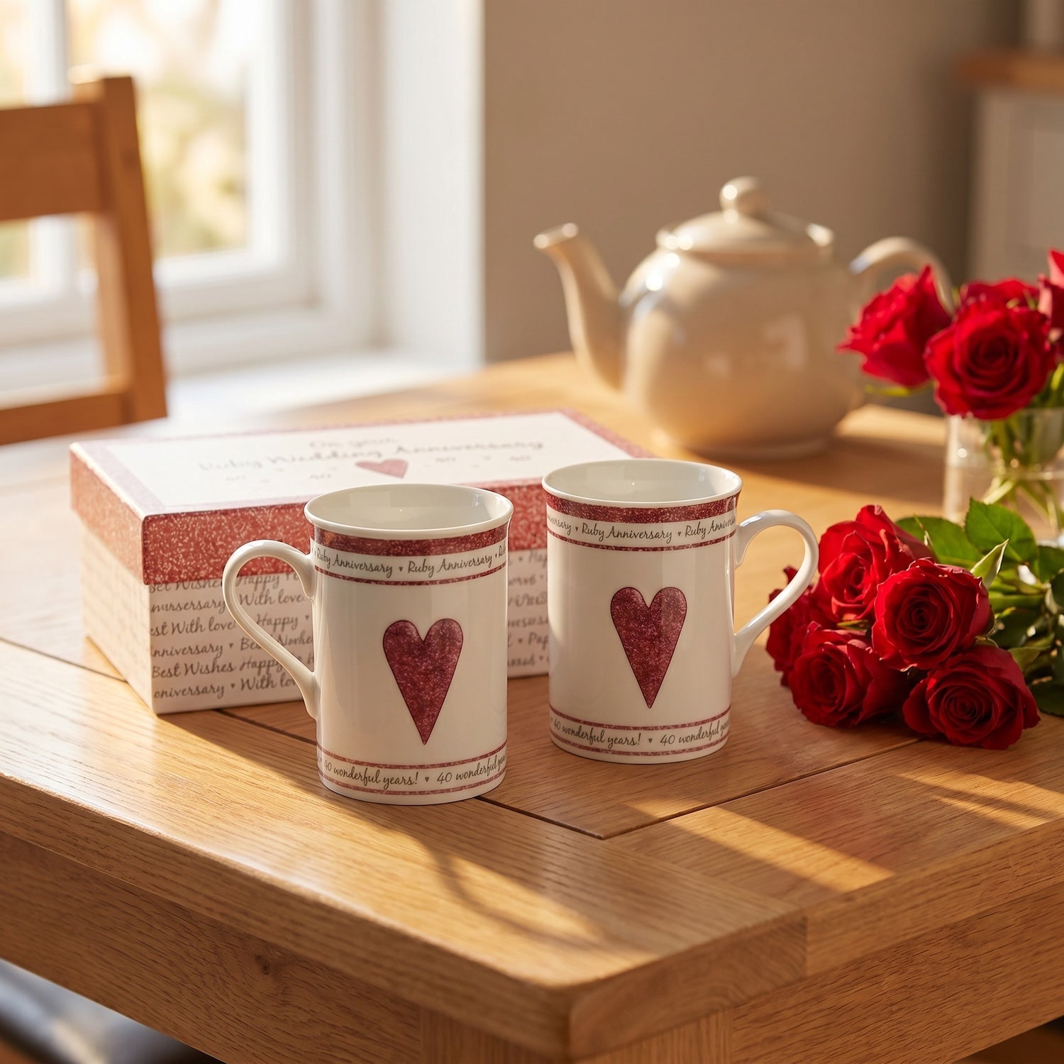 Beautifully Designed 40th Ruby Anniversary Mug Set with Matching Gift Box Image 6