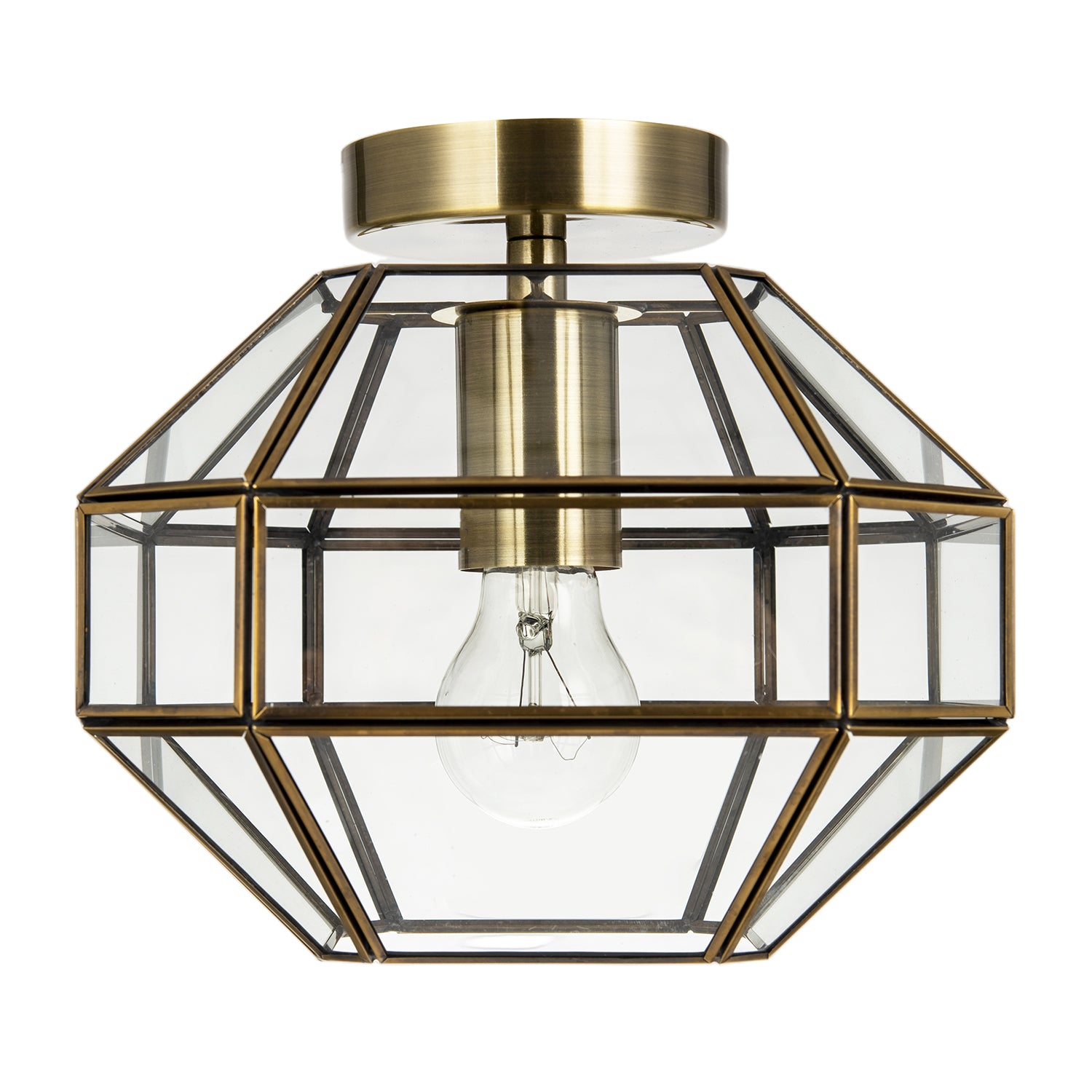 Classic Lantern Styled Ceiling Light with Geometric Clear Glass Shade Image 1