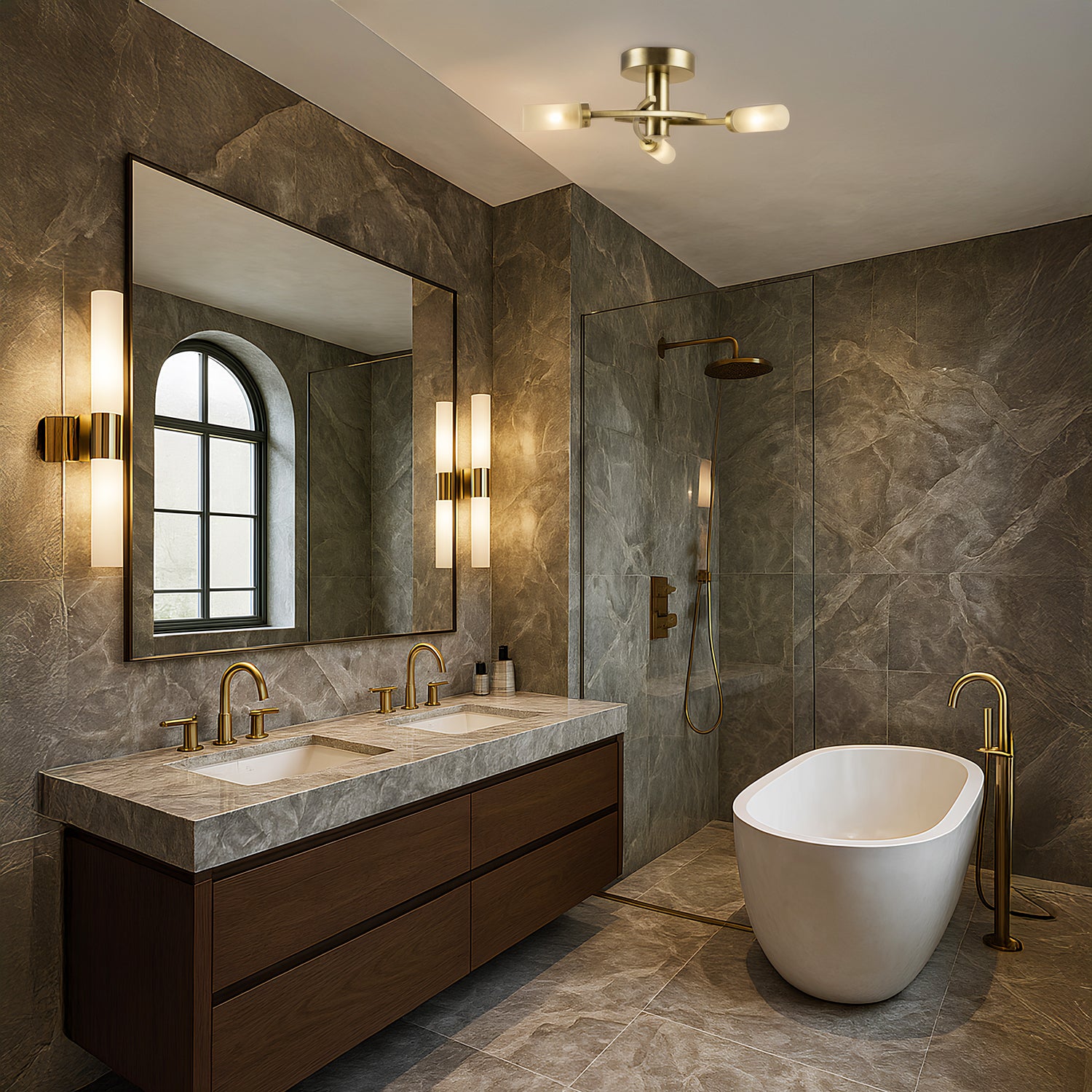 Sensor Bathroom Ceiling Light in Antique Brass with Multi Functions Image 6