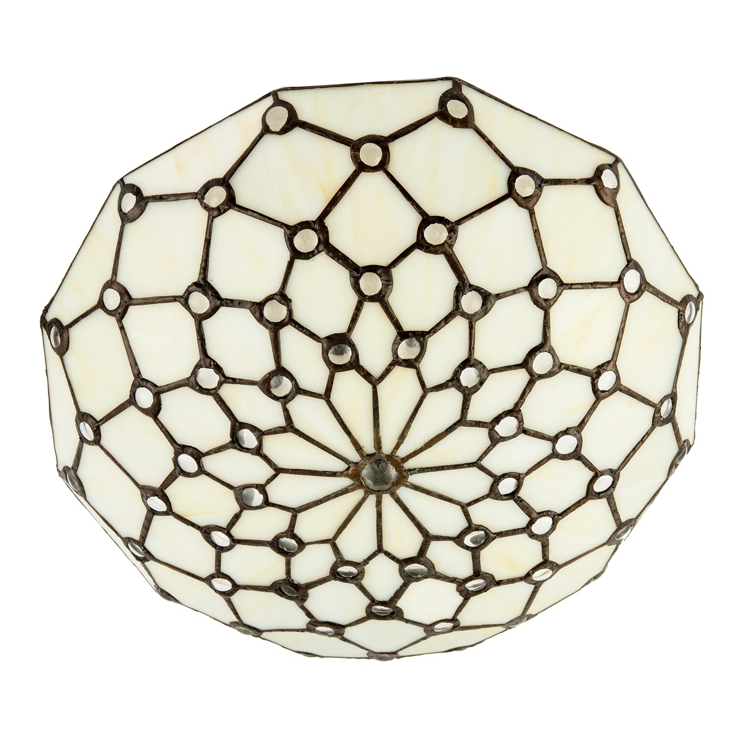 White Toned and Clear Beaded Tiffany Glass Easy Fit Bowl Pendant Shade Image 5