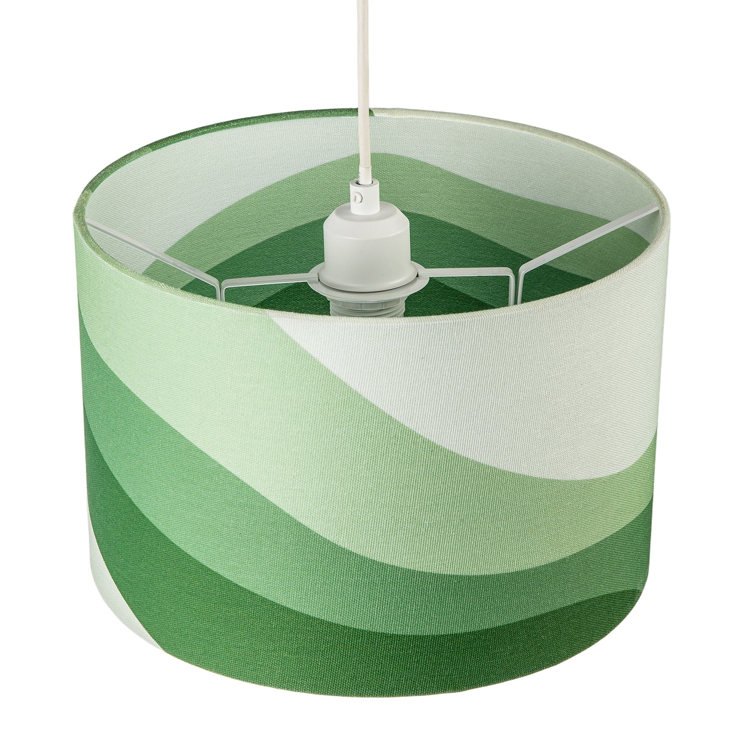 Forest Green Linen Fabric Lamp Shade with Inner and Outer Wavy Design Image 3