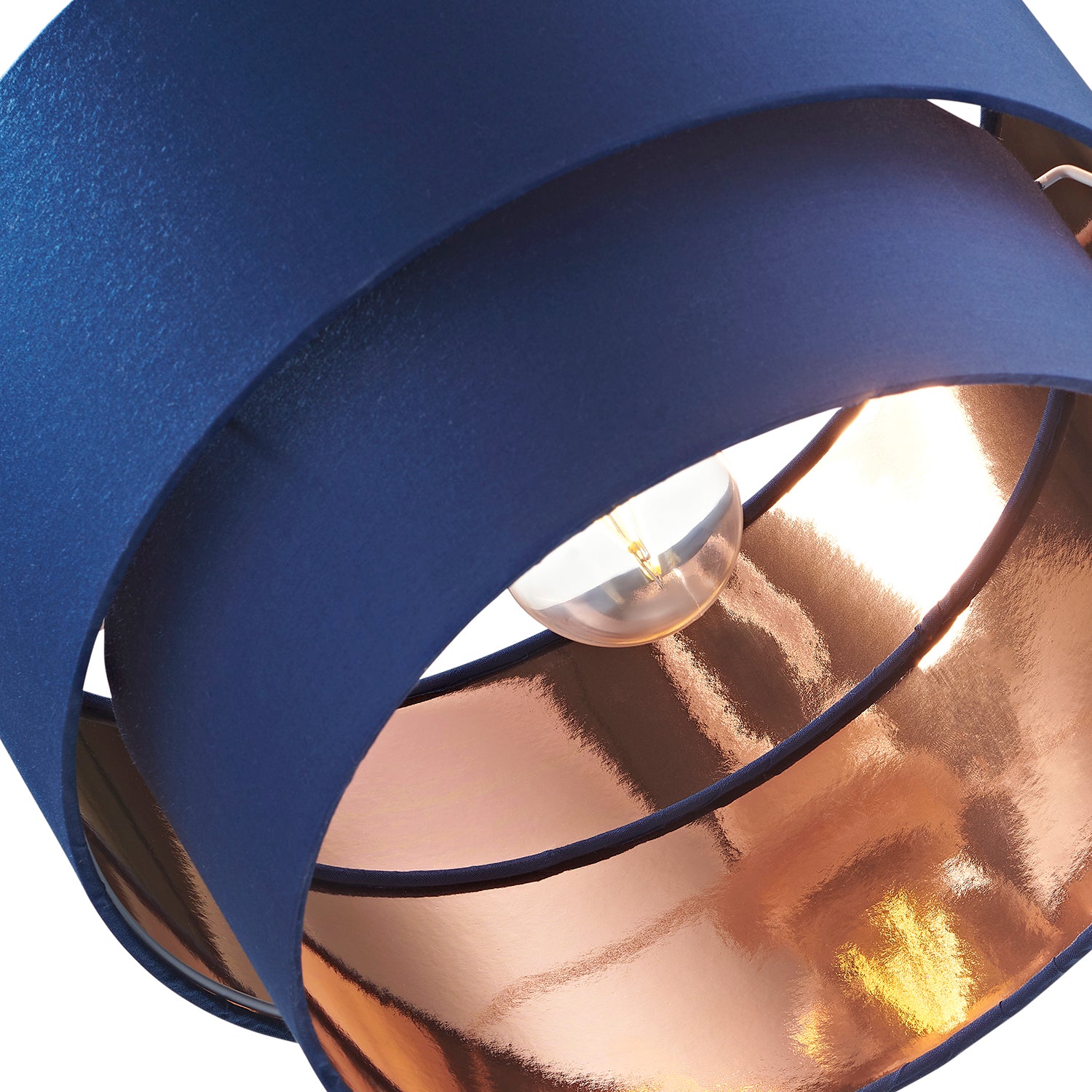 Modern Midnight Blue Cotton Double Tier Ceiling Shade with Shiny Copper Inner Image 3