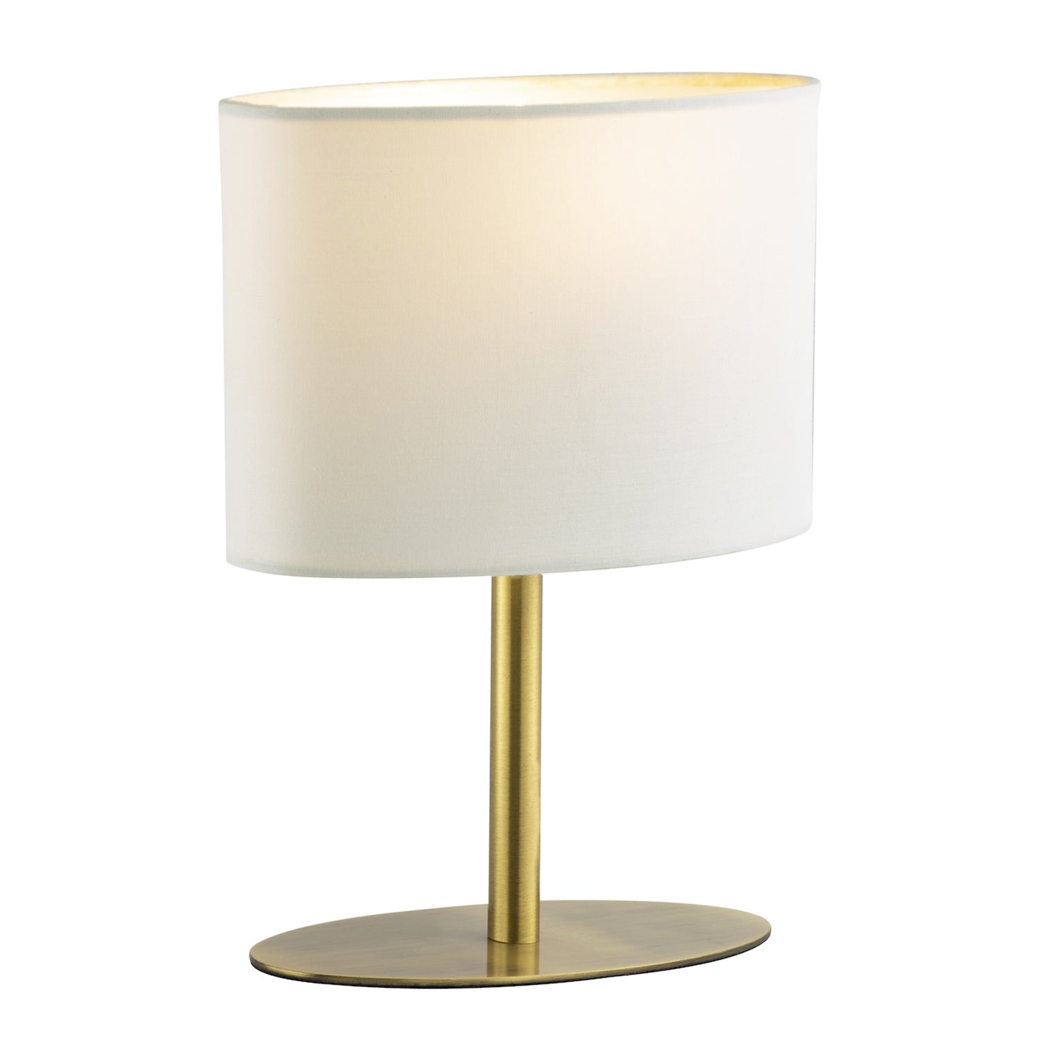 Modern Designer Oval Table Lamp in Antique Brass with Off-White Fabric Shade Image 4