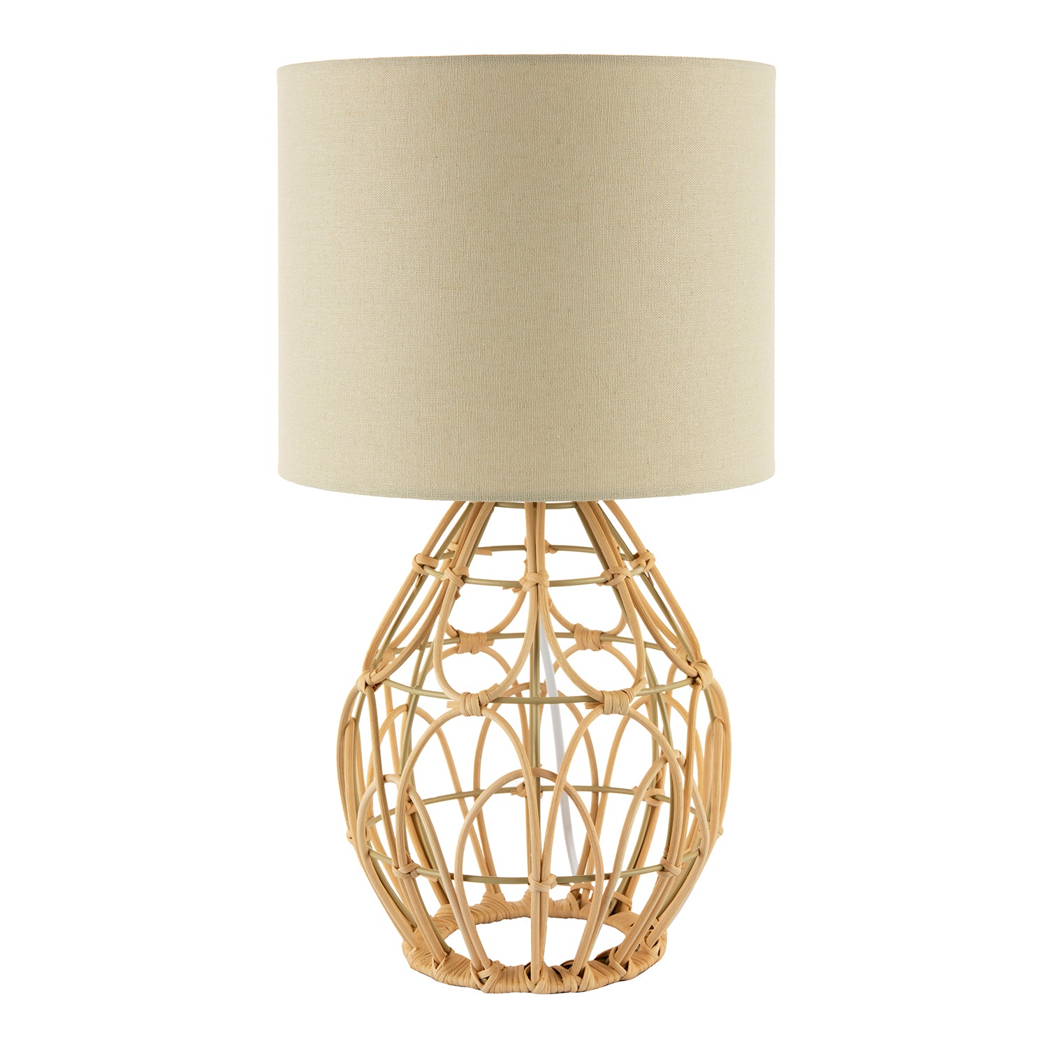 Traditional Vintage Wrapped Rattan Table Lamp with Cream Linen Fabric Shade Image 2