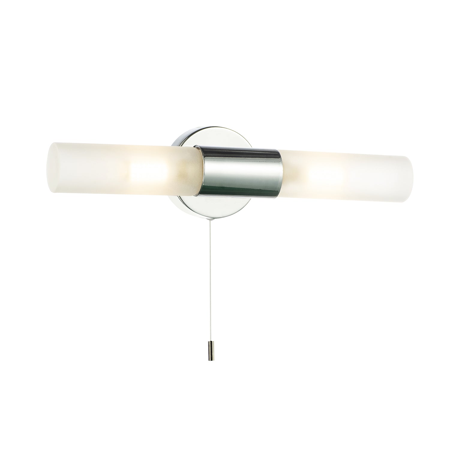 Modern Chrome IP44 Rated Bathroom Wall Light Fitting with Tubular Glass Shades Image 1