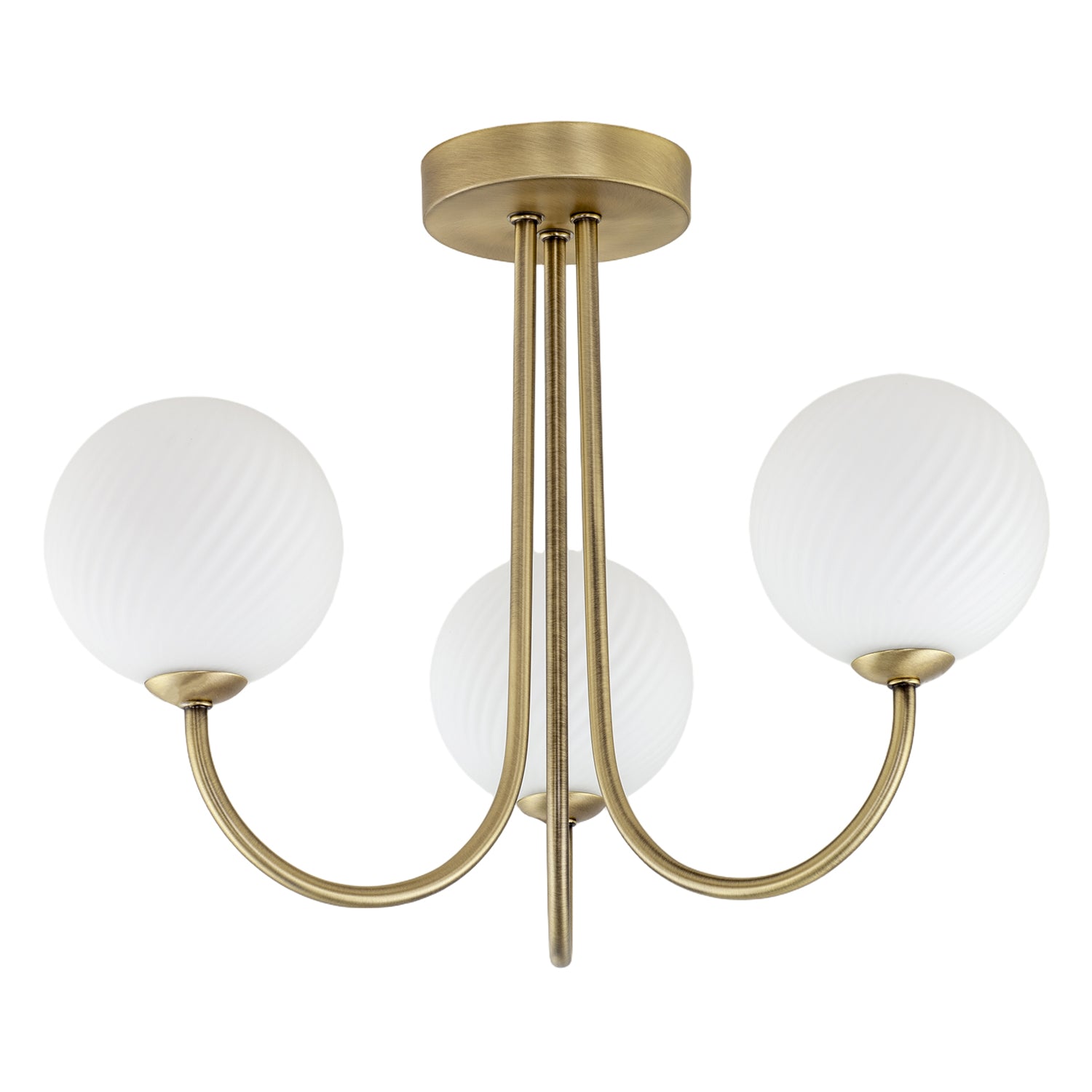 Modern Antique Brass Plated Ceiling Light Fitting with Swirl Glass Image 1