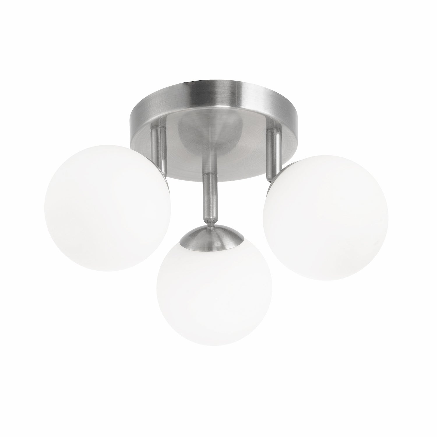 Modern Triple Opal Glass Globe IP44 Rated Bathroom Brushed Chrome Ceiling Light Image 2