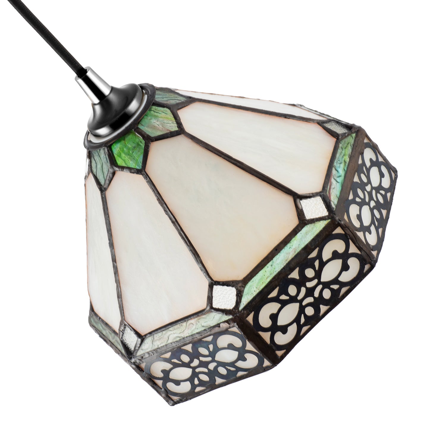 Classic 1920s Shabby Chic Pendant Light Shade with Metal Scrollwork Decoration Image 5