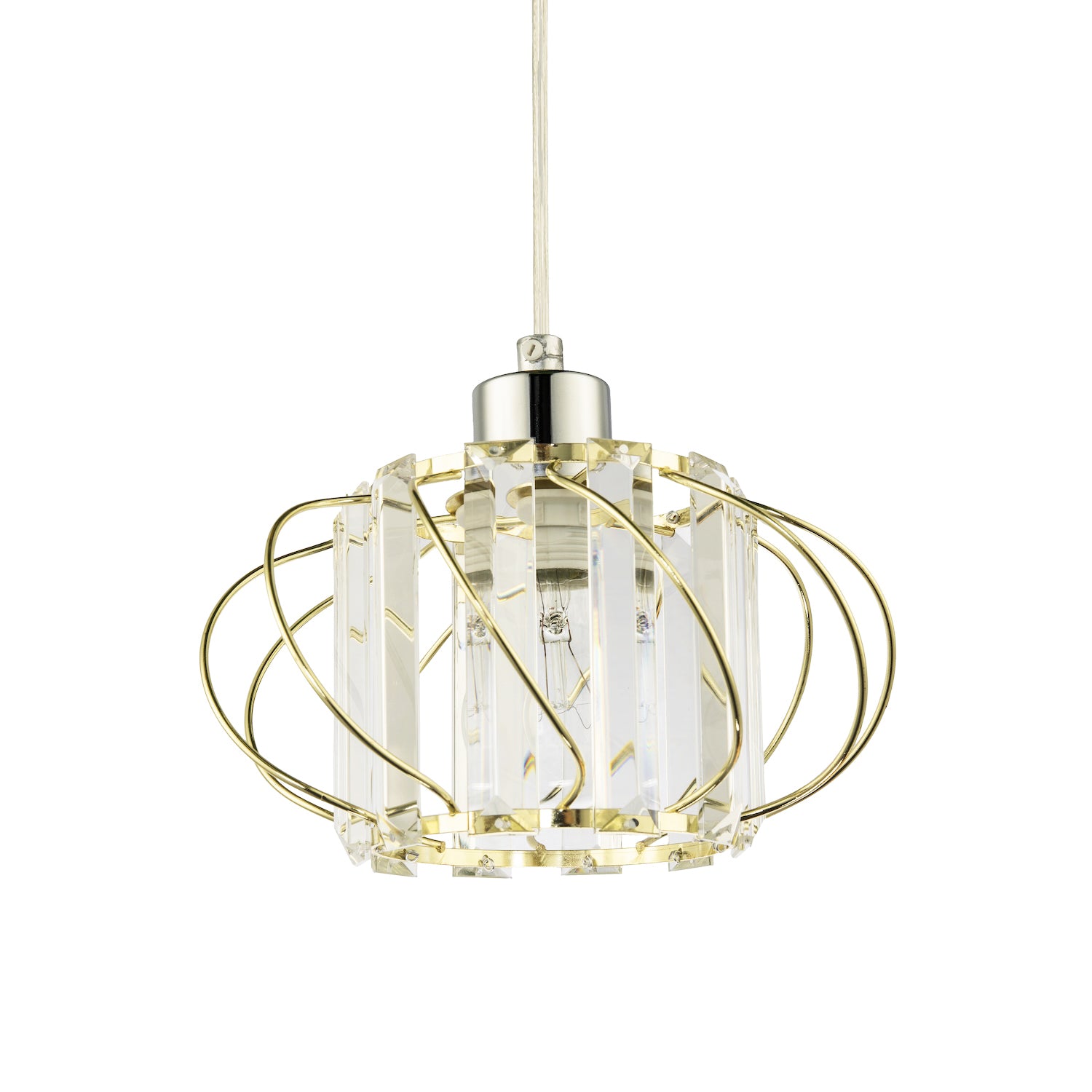 Modern Pendant Lamp Shade with Clear Acrylic Rectangular Prims and Gold Frame Image 1