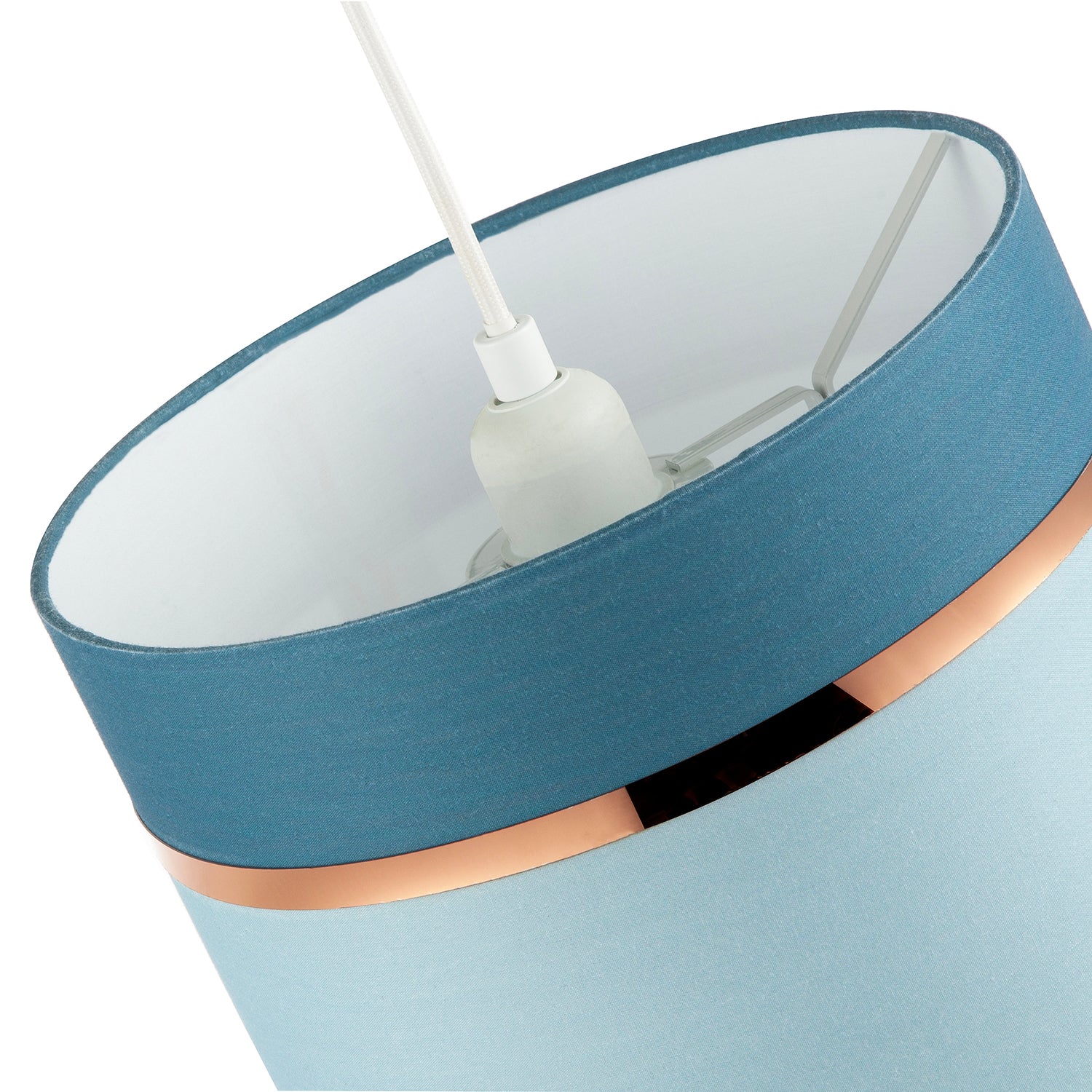Sky and Cobalt Blue Cotton Fabric Lamp Shade with Shiny Copper Ring Image 5