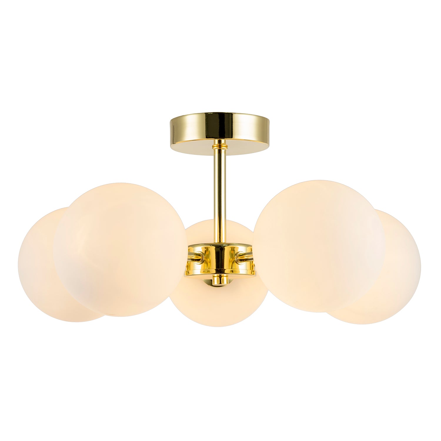 Chic Polished Gold 5-Arm Ceiling Light with White Globe Glass Shades Image 8