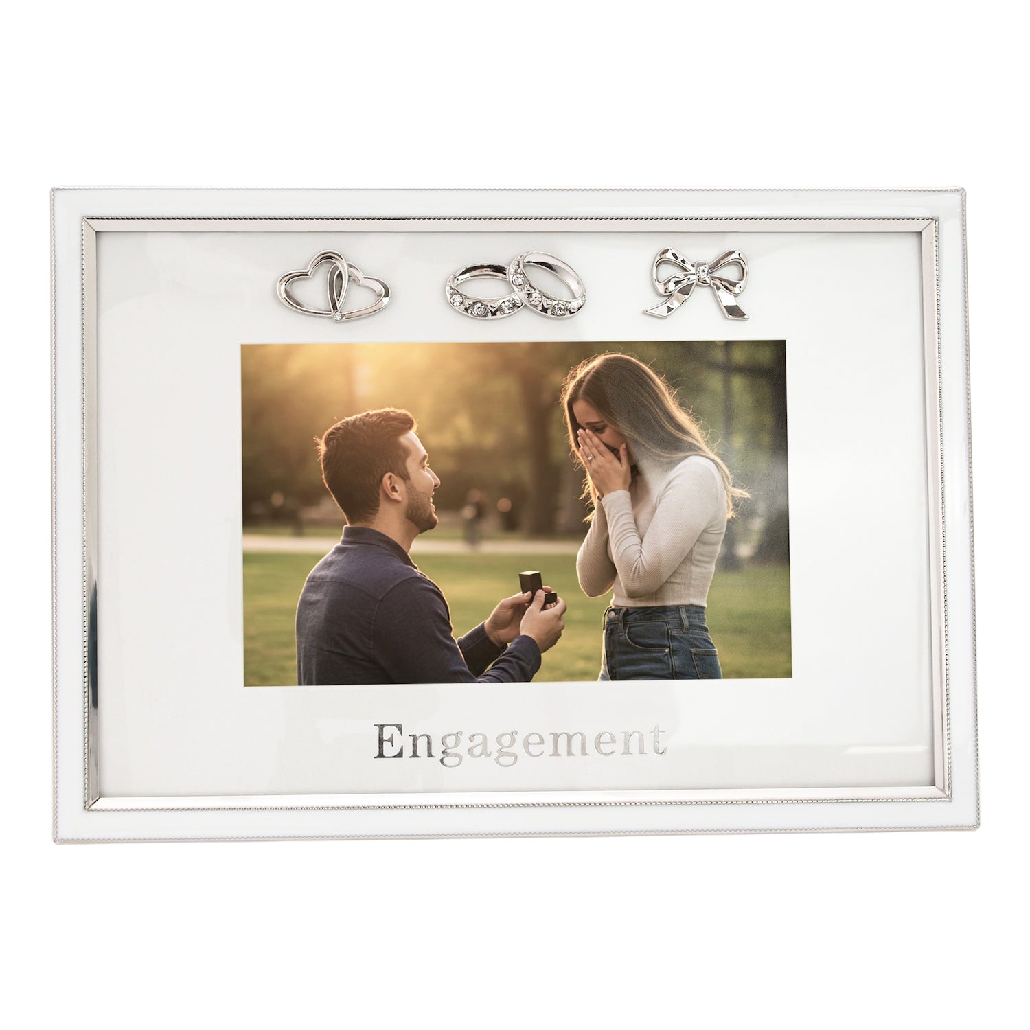 Modern Engagement 4x6 Photo Frame in Nickel Plating with Double Rings Image 3