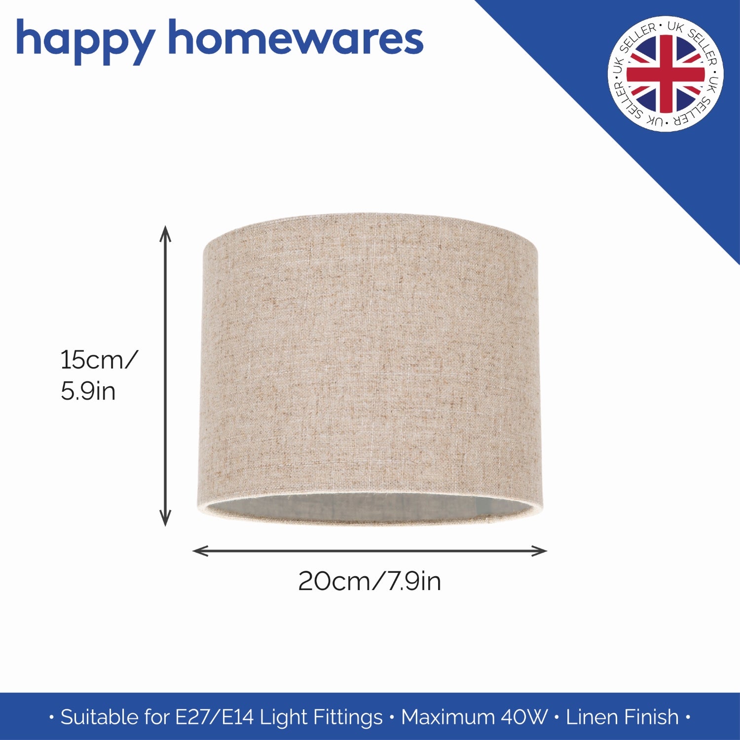 Contemporary and Stylish Natural Linen 8" Lamp Shade in Oatmeal - 20cm Diameter Image 5