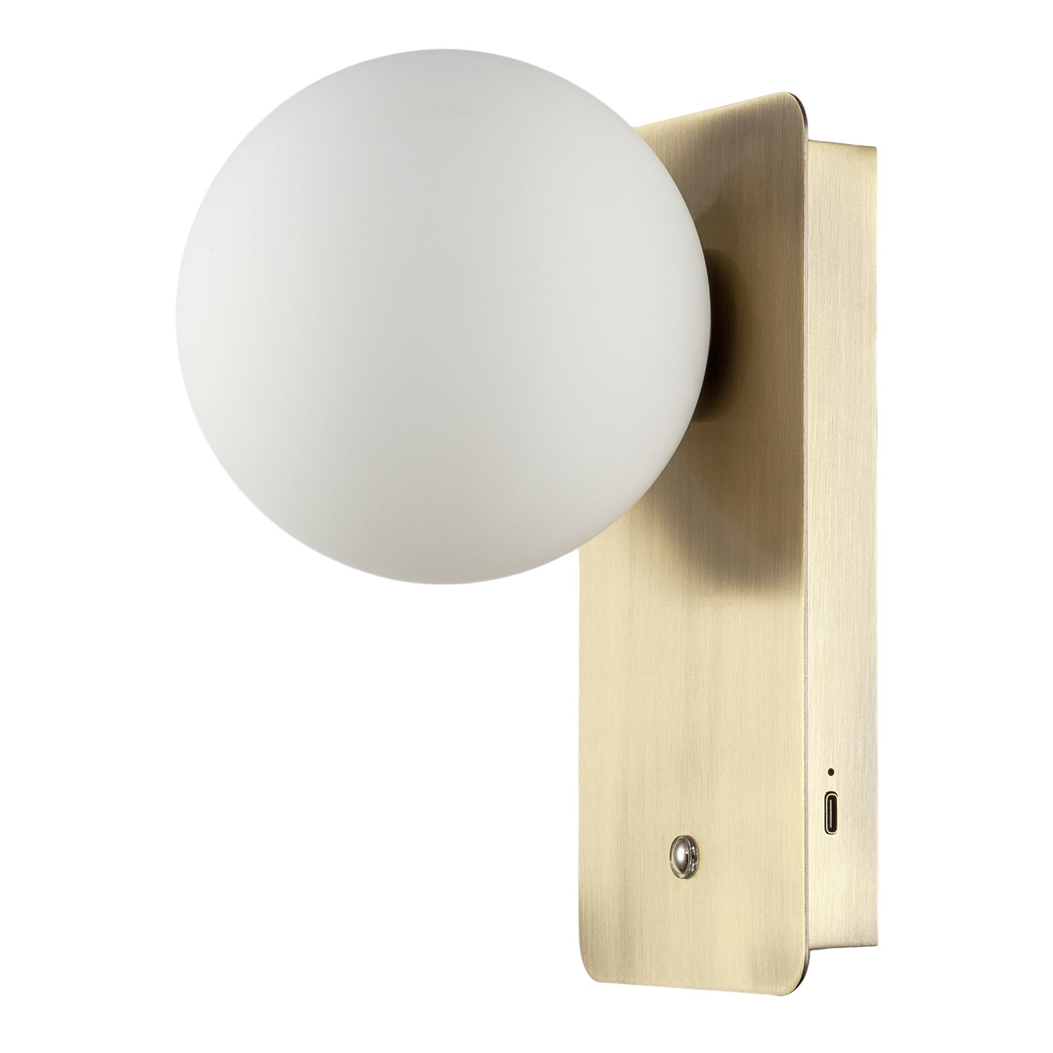 Antique Brass Rechargeable Wall Light with Opal Globe Glass Shade Image 1