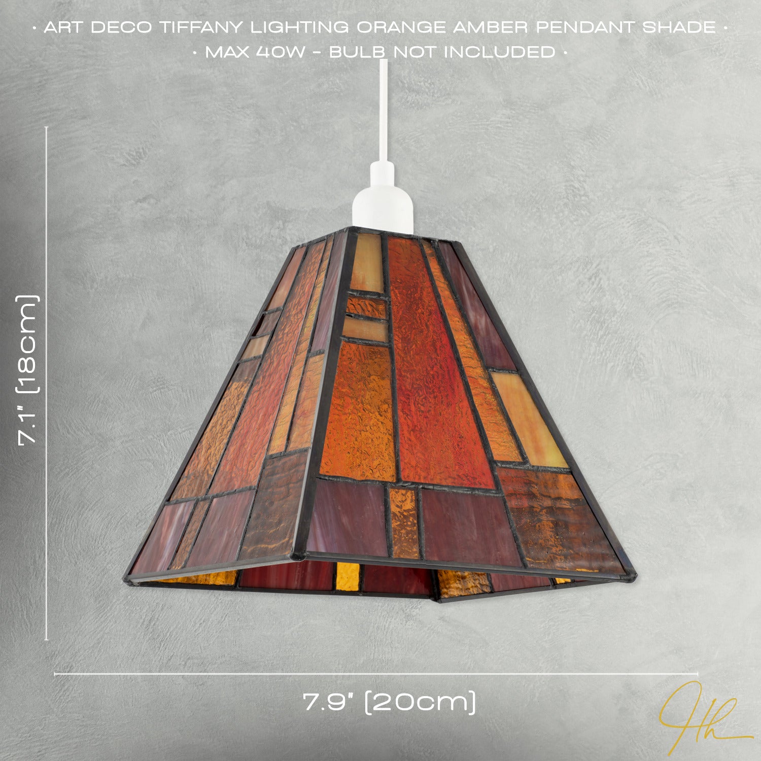 Art Deco Tiffany Pendant Lighting Shade with Orange and Amber Panels Image 7