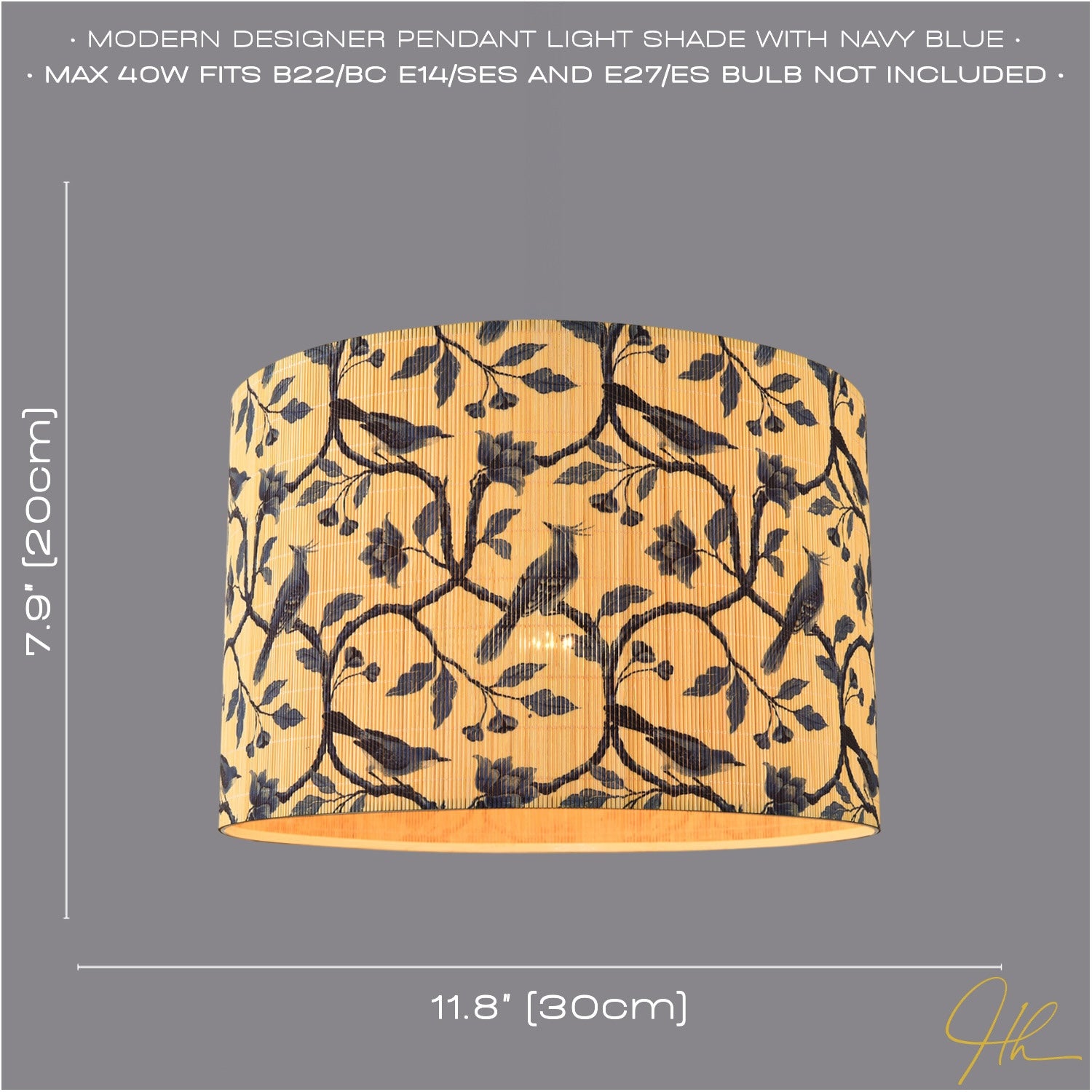 Modern Bamboo Pendant Light Shade with Blue Birds and Floral Decor Image 6