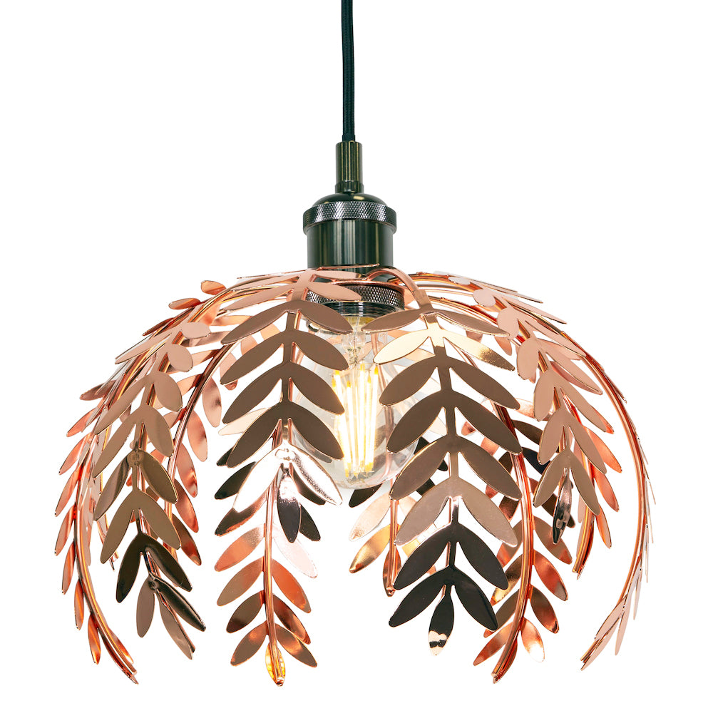 Traditional Fern Leaf Design Ceiling Pendant Light Shade in Shiny Copper Finish Image 1