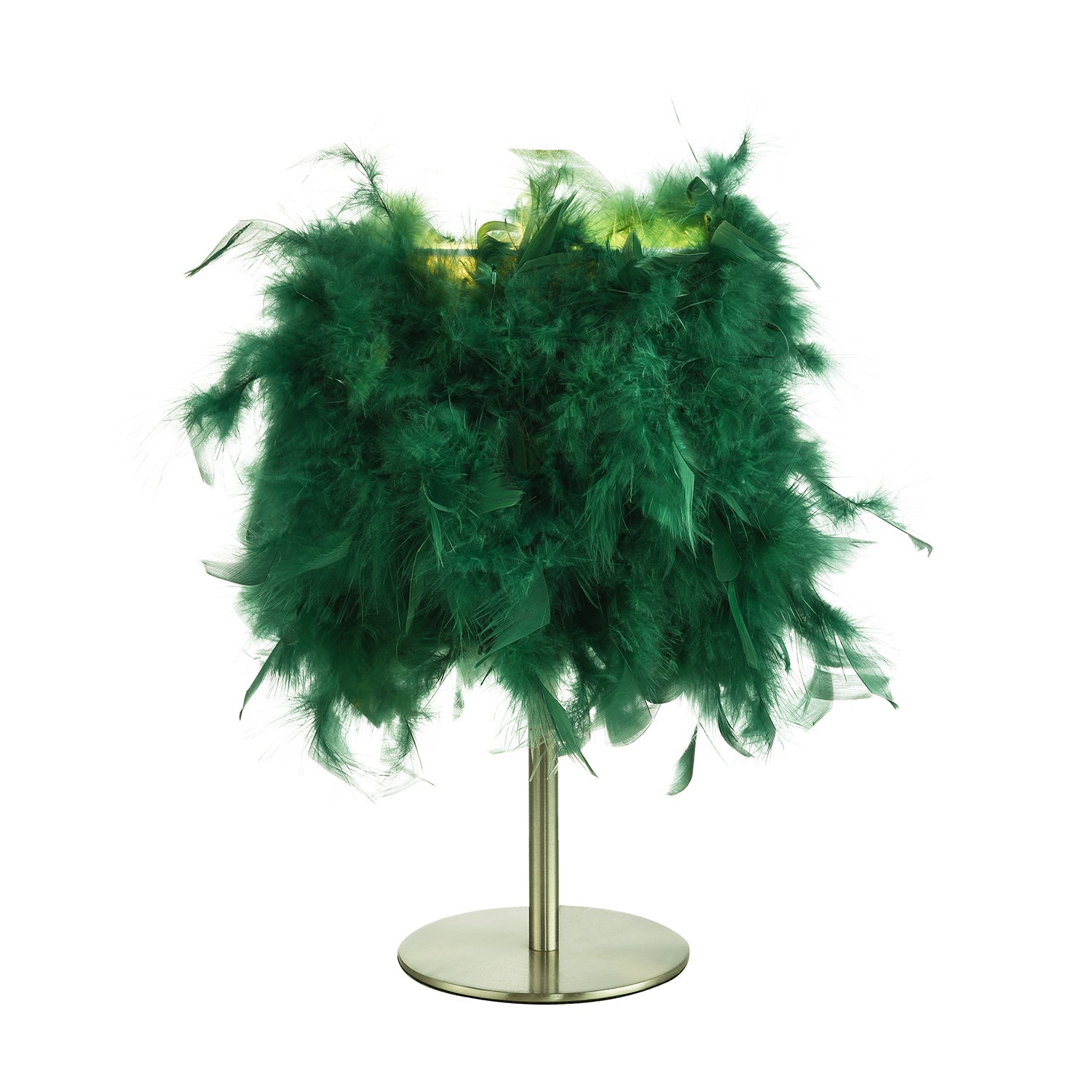 Modern and Chic Real Green Feather Table Lamp with Satin Nickel Base and Switch Image 2