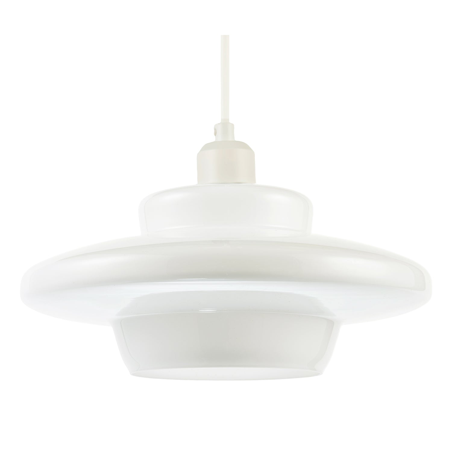 Modern UFO Disc Styled Ceiling Pendant Light Shade in Opal White Glass Image 1