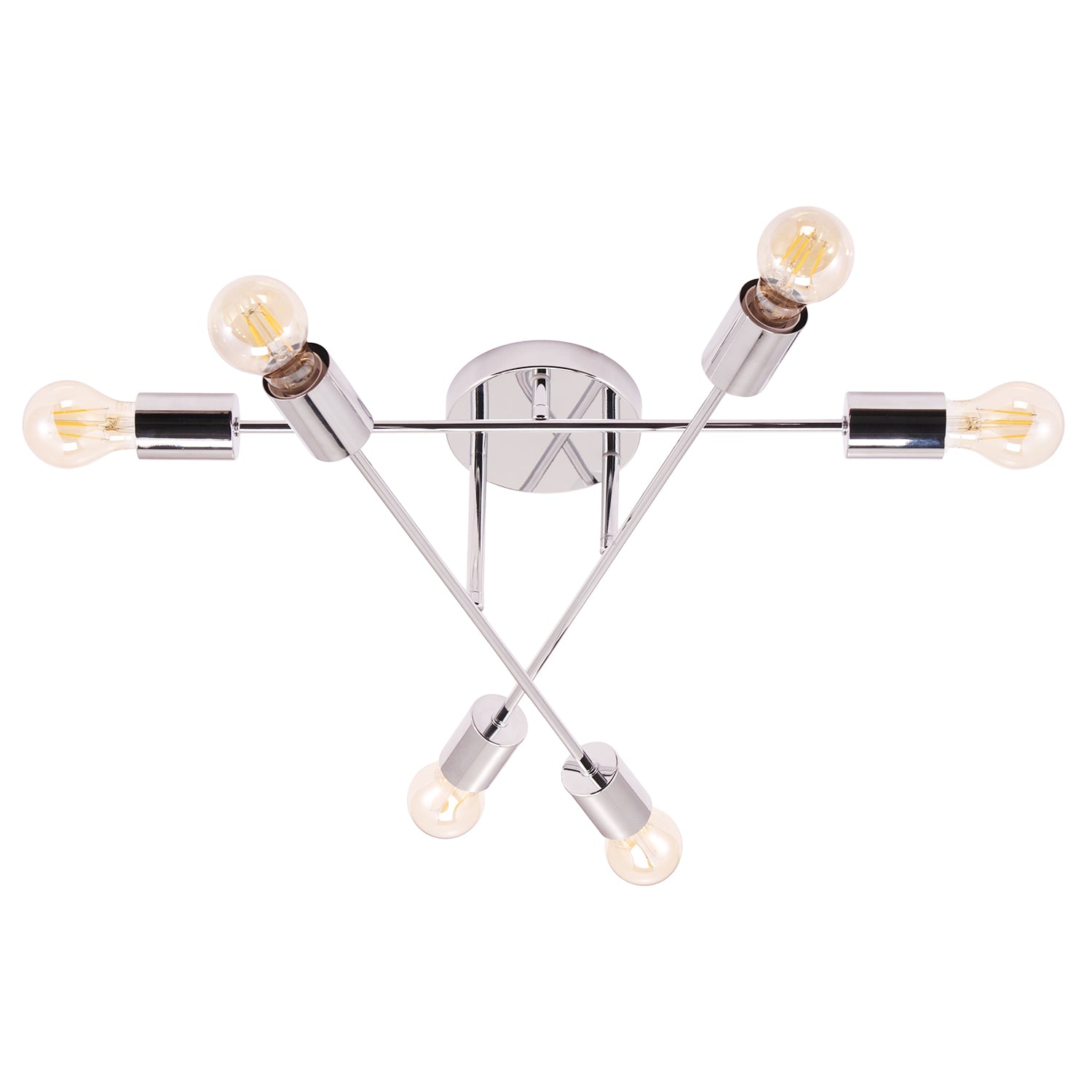 Industrial Designer Styled Polish Chrome Ceiling Light with Straight Metal Arms Image 2