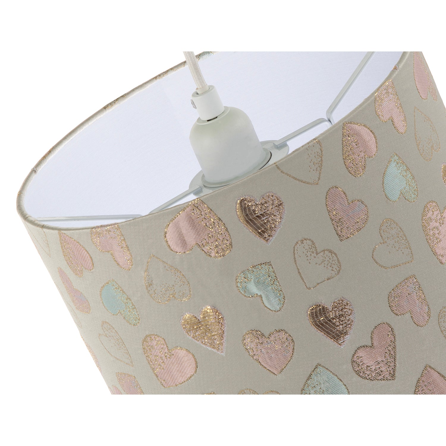 Feminine Pink Duck Egg and Shiny Gold Hearts Circular Lamp Shade Image 5