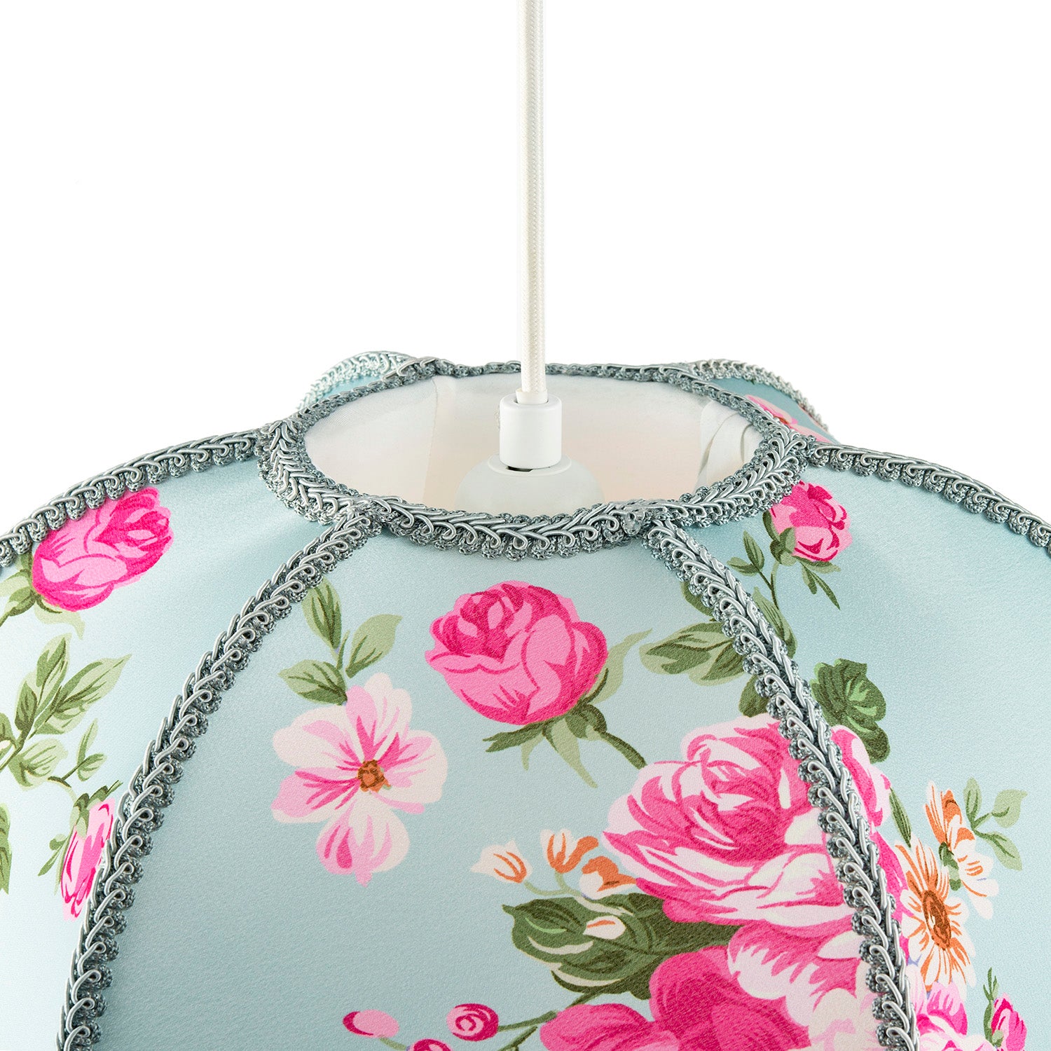 Duck Egg and Pink Rose Victorian Lamp Shade with Embroidered Trims Image 3