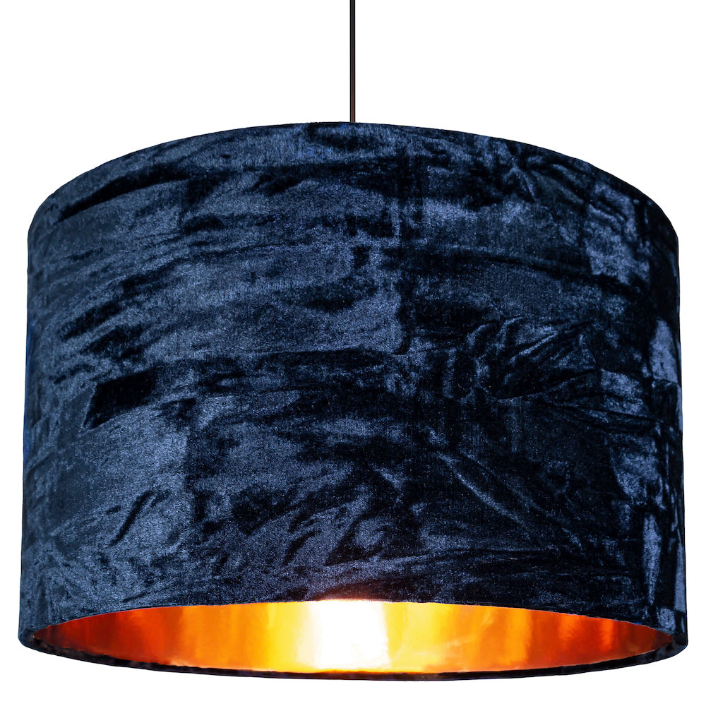 Modern Midnight Blue Crushed Velvet 14" Table/Pendant Shade with Copper Inner Image 5