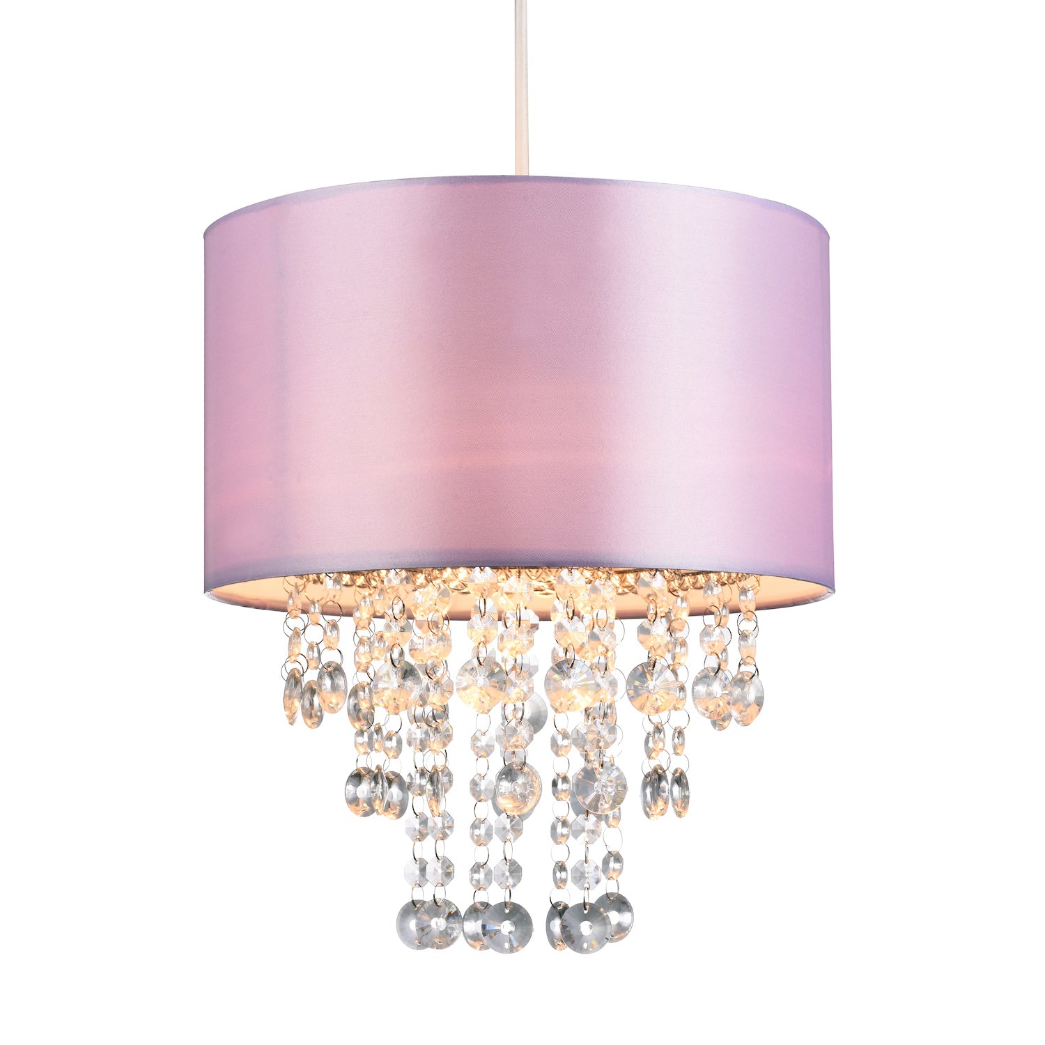 Modern Lilac Satin Fabric Pendant Light Shade with Transparent Acrylic Droplets Image 2