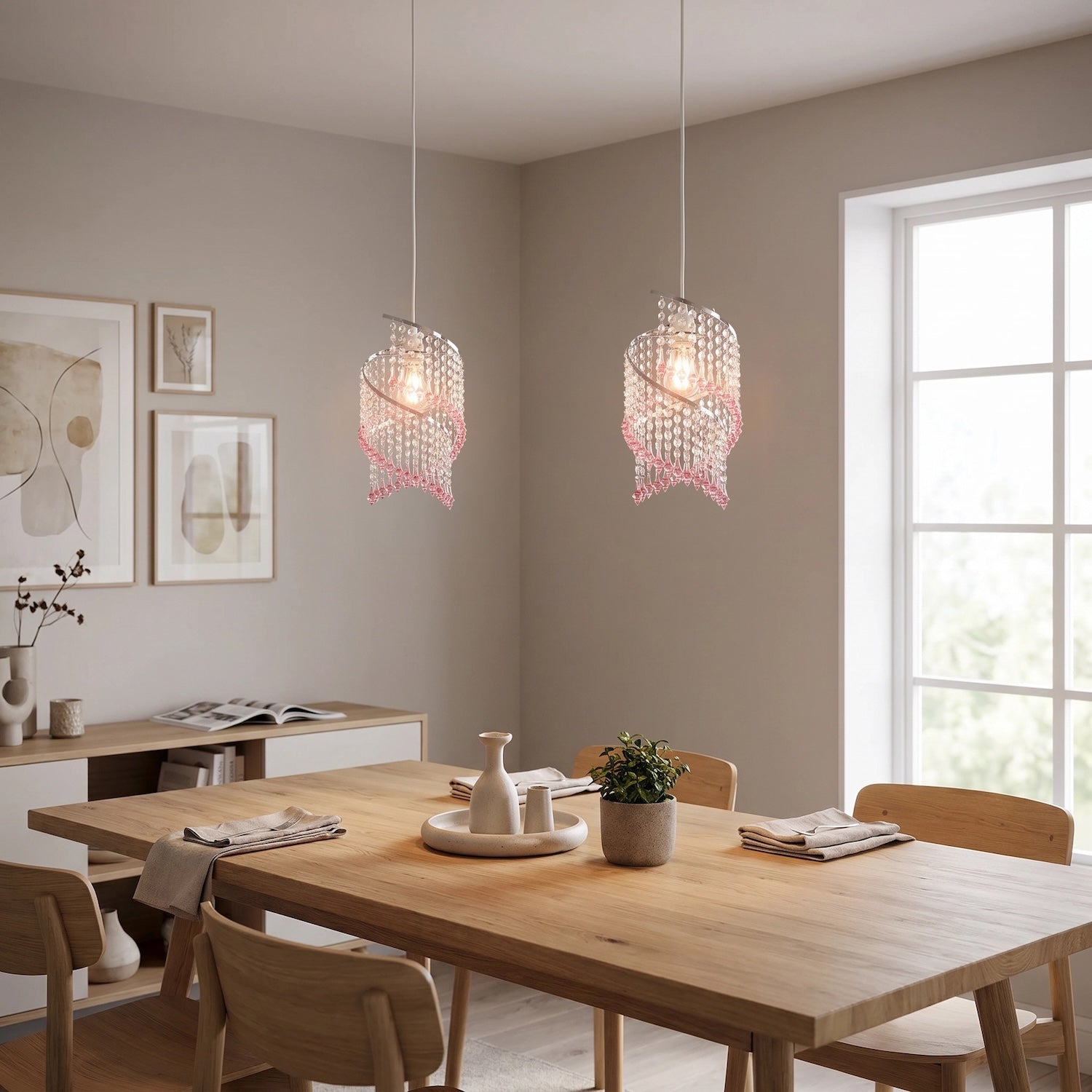 Modern Spiral Waterfall Pendant Shade with Pink and Clear Acrylic Image 6