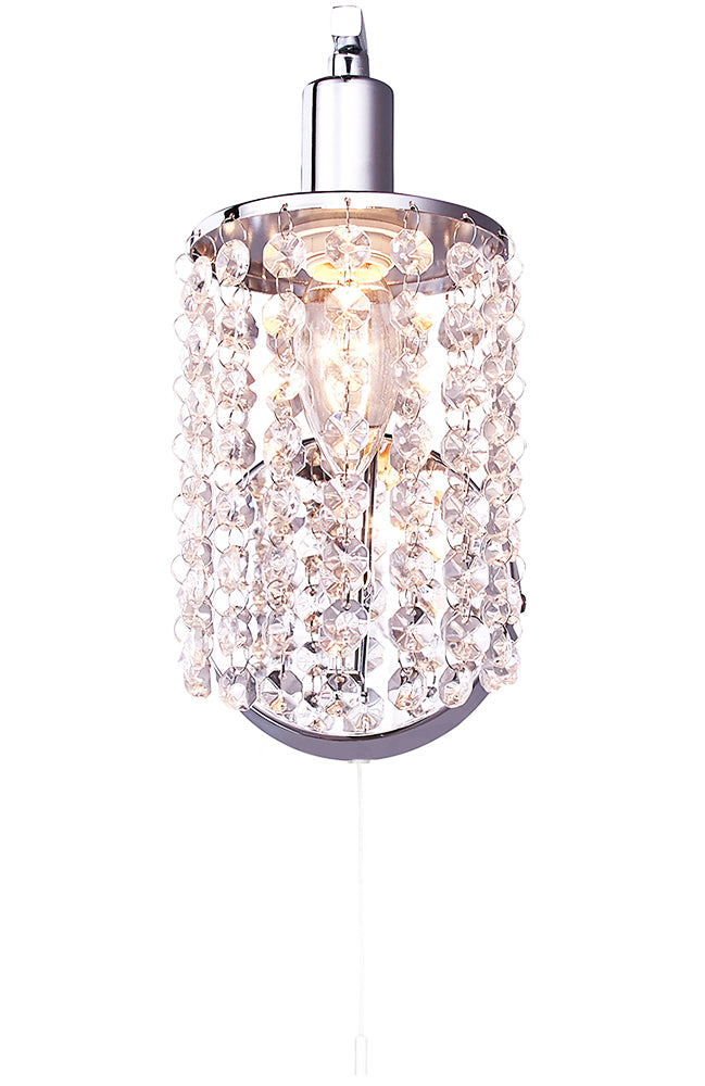 Modern Pull Switched Chrome Plated Wall Light Fitting with Crystal Glass Beads Image 2