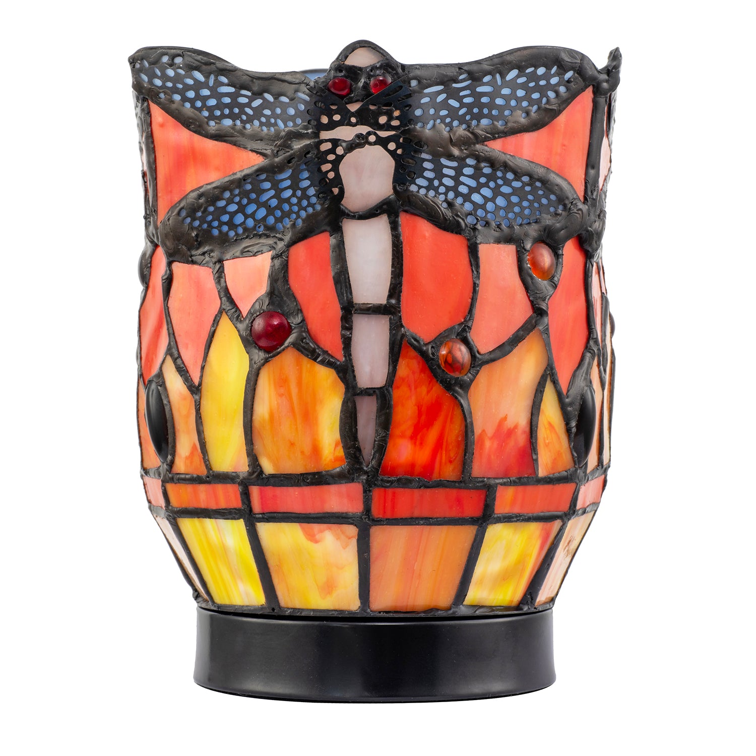 Classic Dragonfly Tiffany Uplighter Lamp in Orange and Toned Amber Image 1
