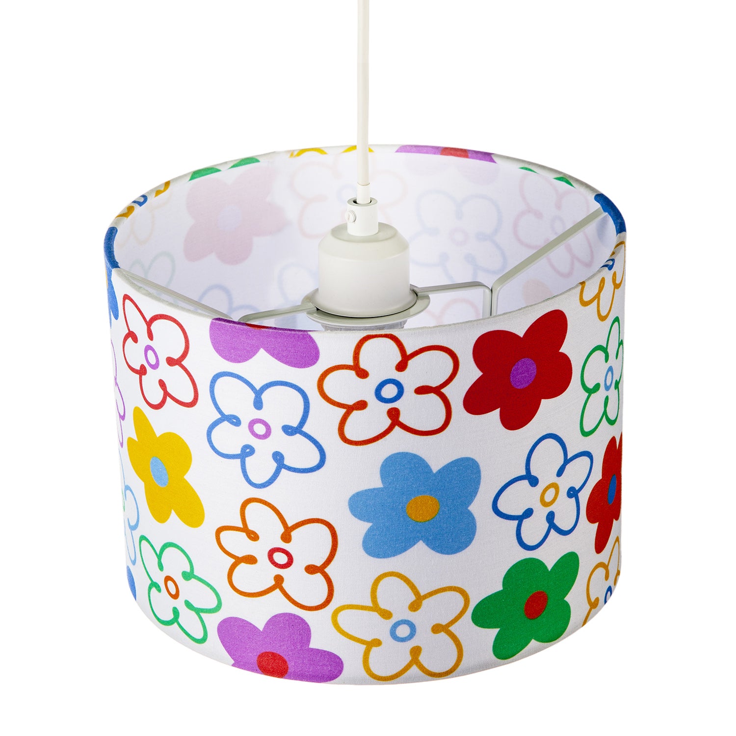 Bright and Colourful Fabric Lampshade with Retro Inspired Floral Decor Image 3