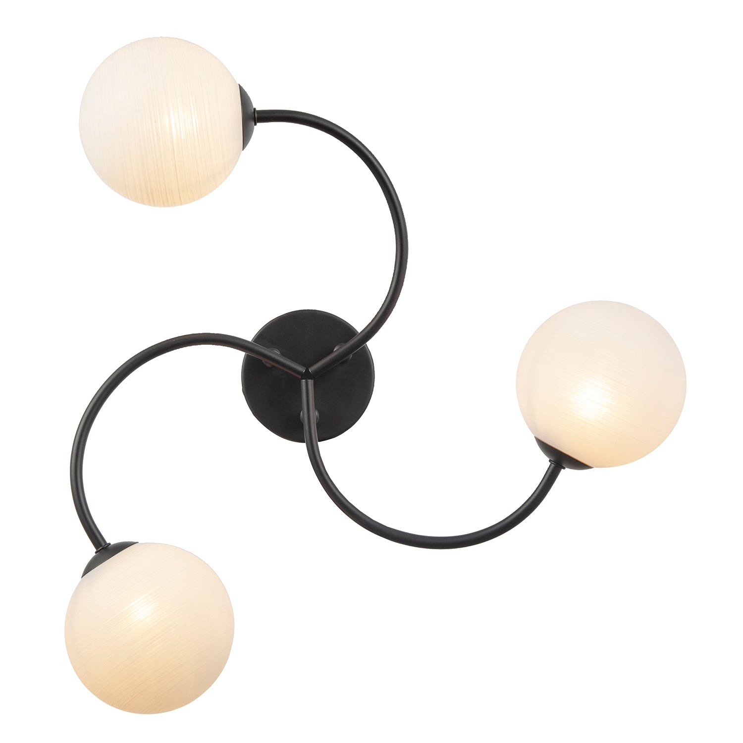 Modern 3-Arm Matte Black Ceiling Light with Opal Swirl Glass Spherical Shades Image 5
