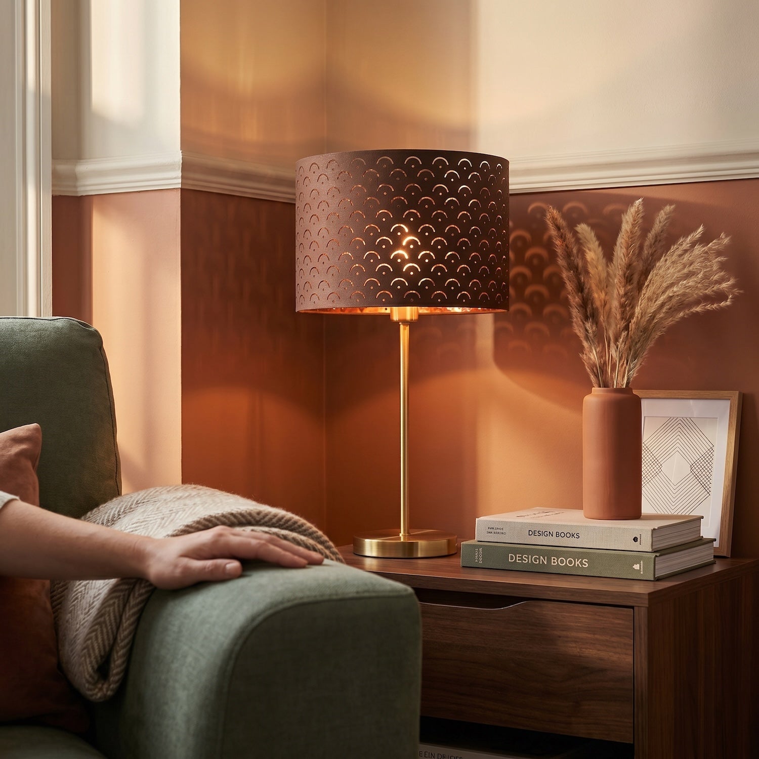 Chocolate Brown Cotton Fabric Lamp Shade with Geometric Arch Pattern Image 6