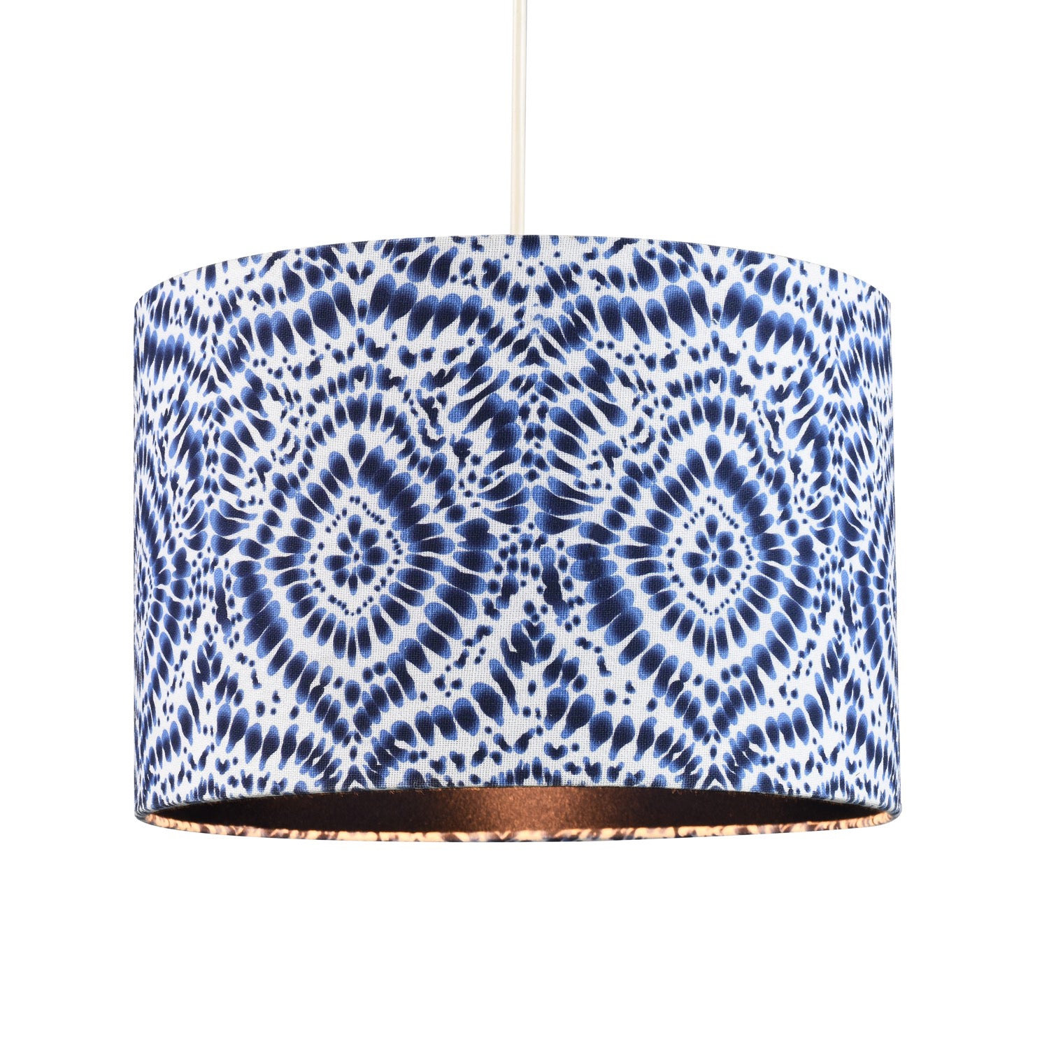 Modern Kaleidoscope Design Drum Lamp Shade in White and Midnight Blue Linen Image 2