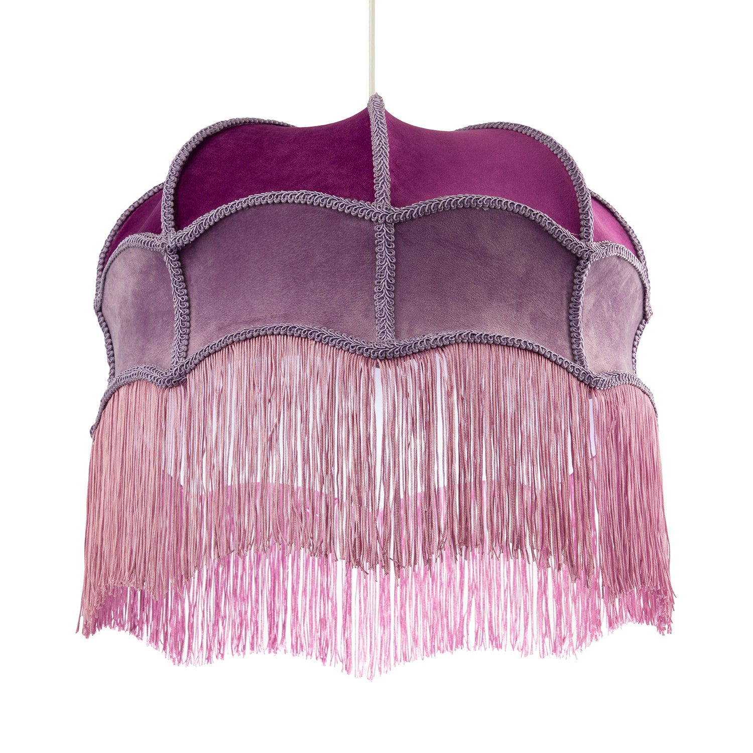 Double Tier Lilac and Purple Velvet Victorian Lamp Shade with Tassels Image 5