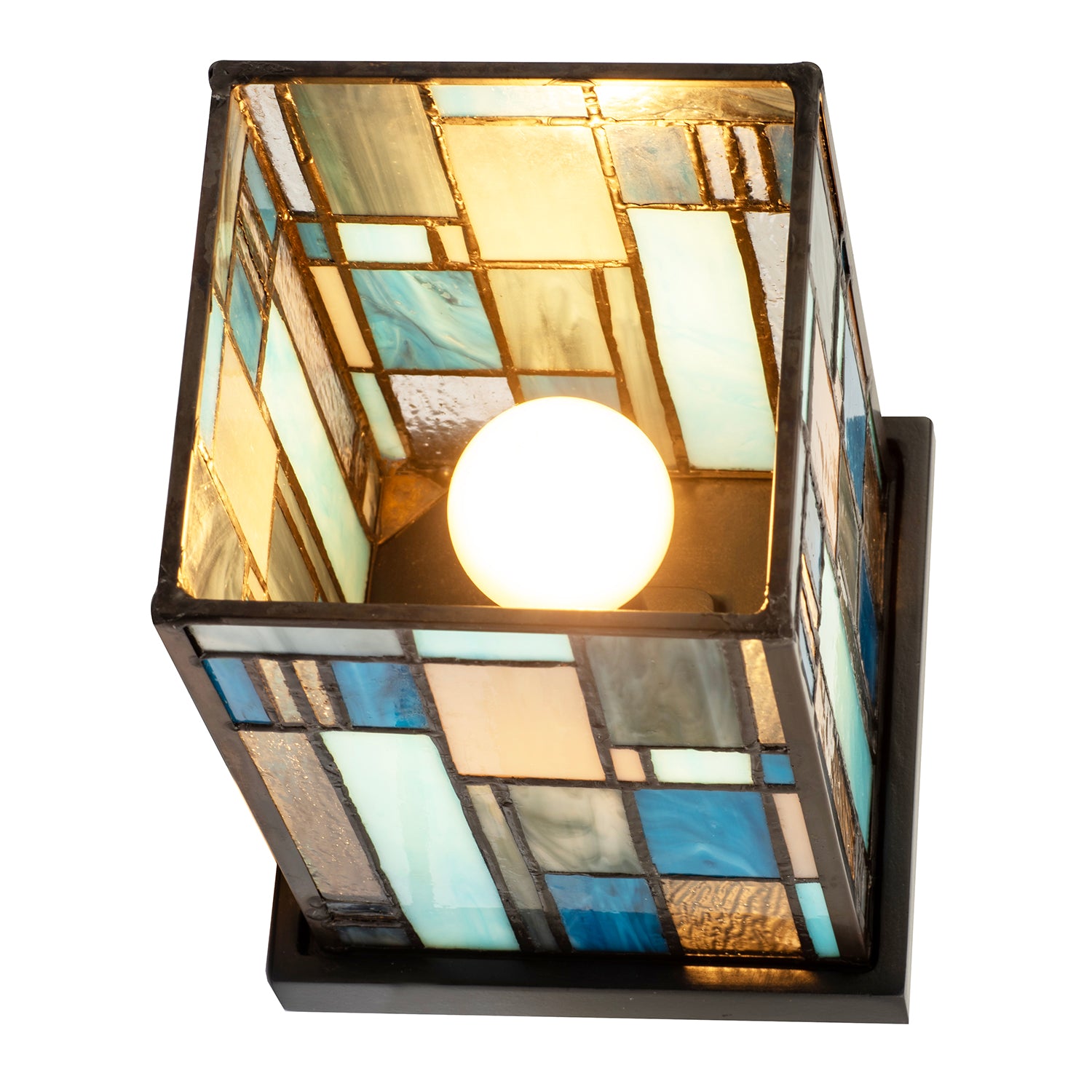 Designer Art Deco Tiffany Glass Table Lamp in Midnight and Sky Blue Image 4
