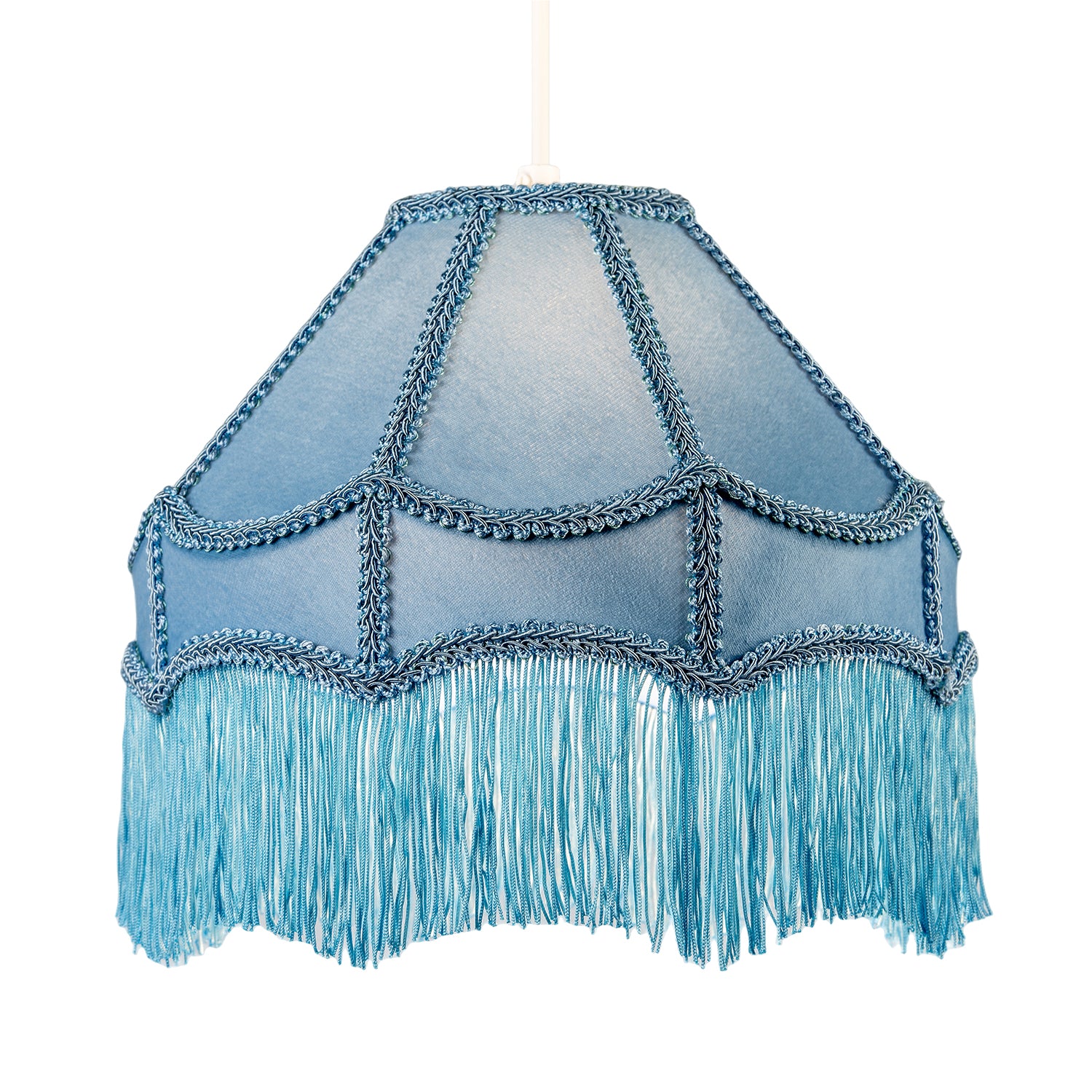 Traditional Victorian Empire Lampshade in Sky Blue Velvet with Tassels Image 2