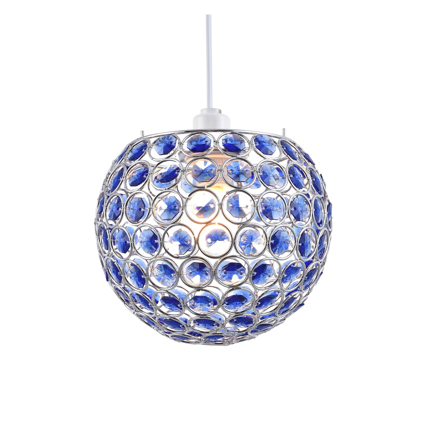 Modern Round Globe Easy Fit Pendant Shade with Small Blue Acrylic Bead Jewels Image 2